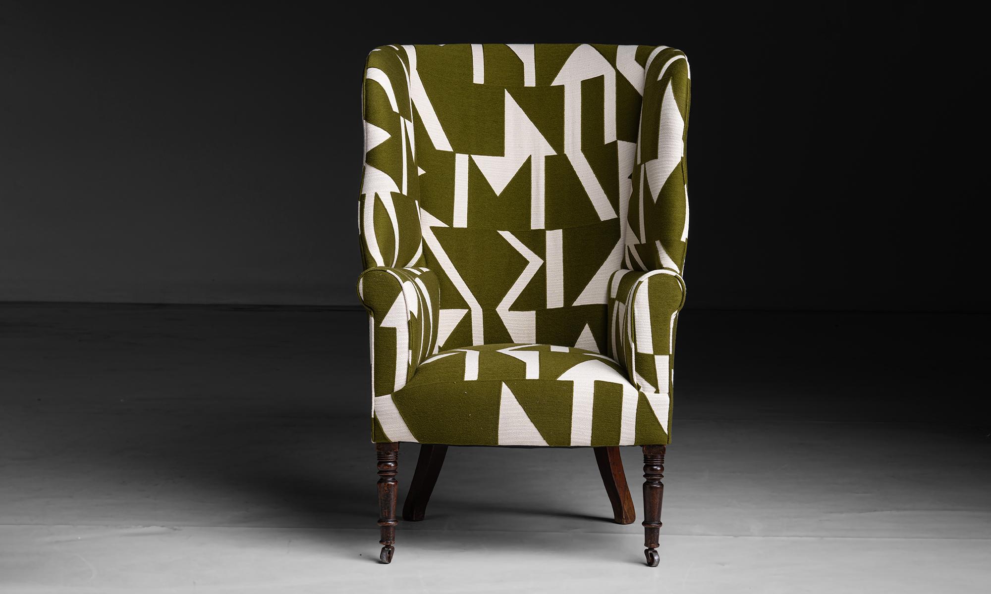 English Armchair in Graphic Linen by Pierre Frey, England circa 1760 For Sale