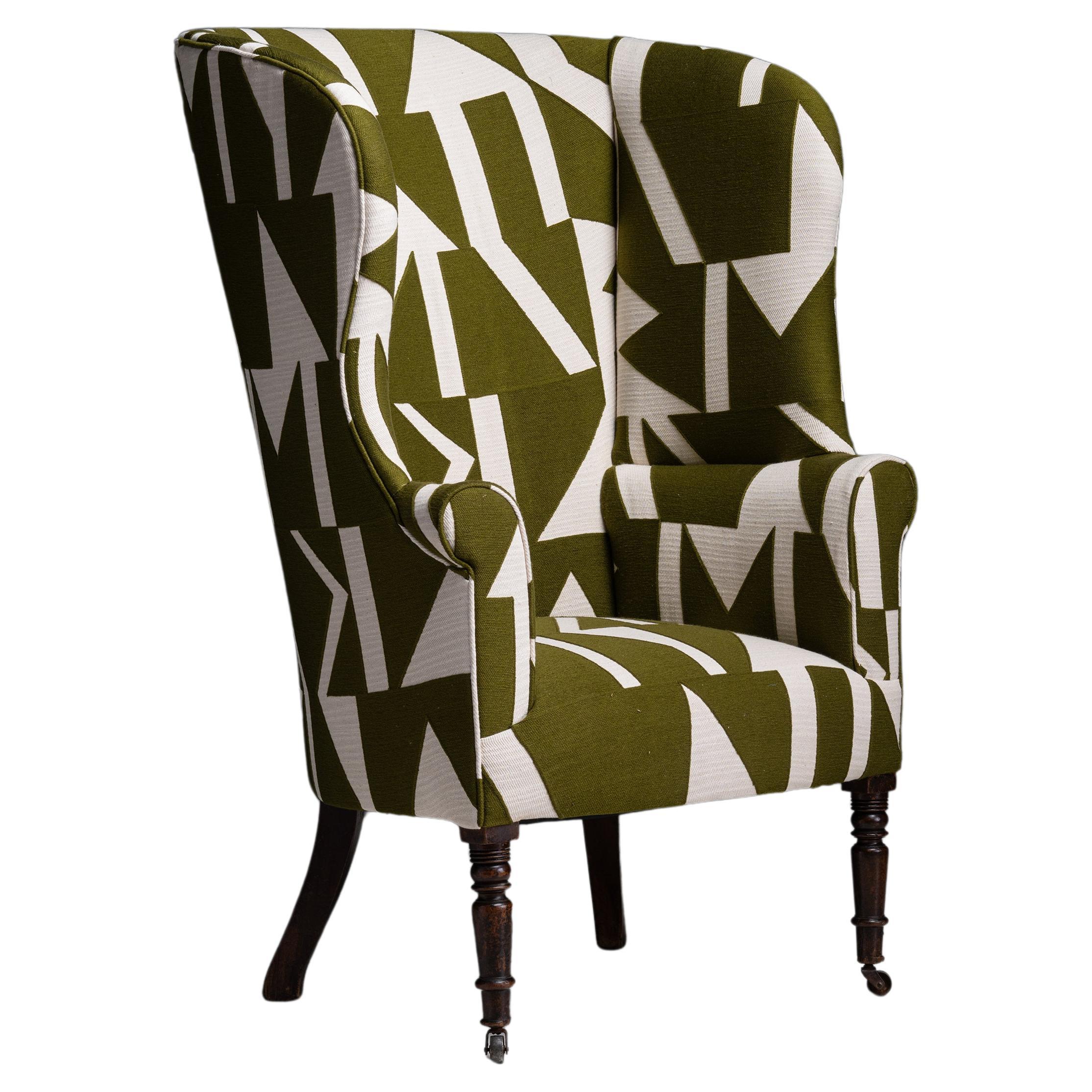 Armchair in Graphic Linen by Pierre Frey, England circa 1760 For Sale
