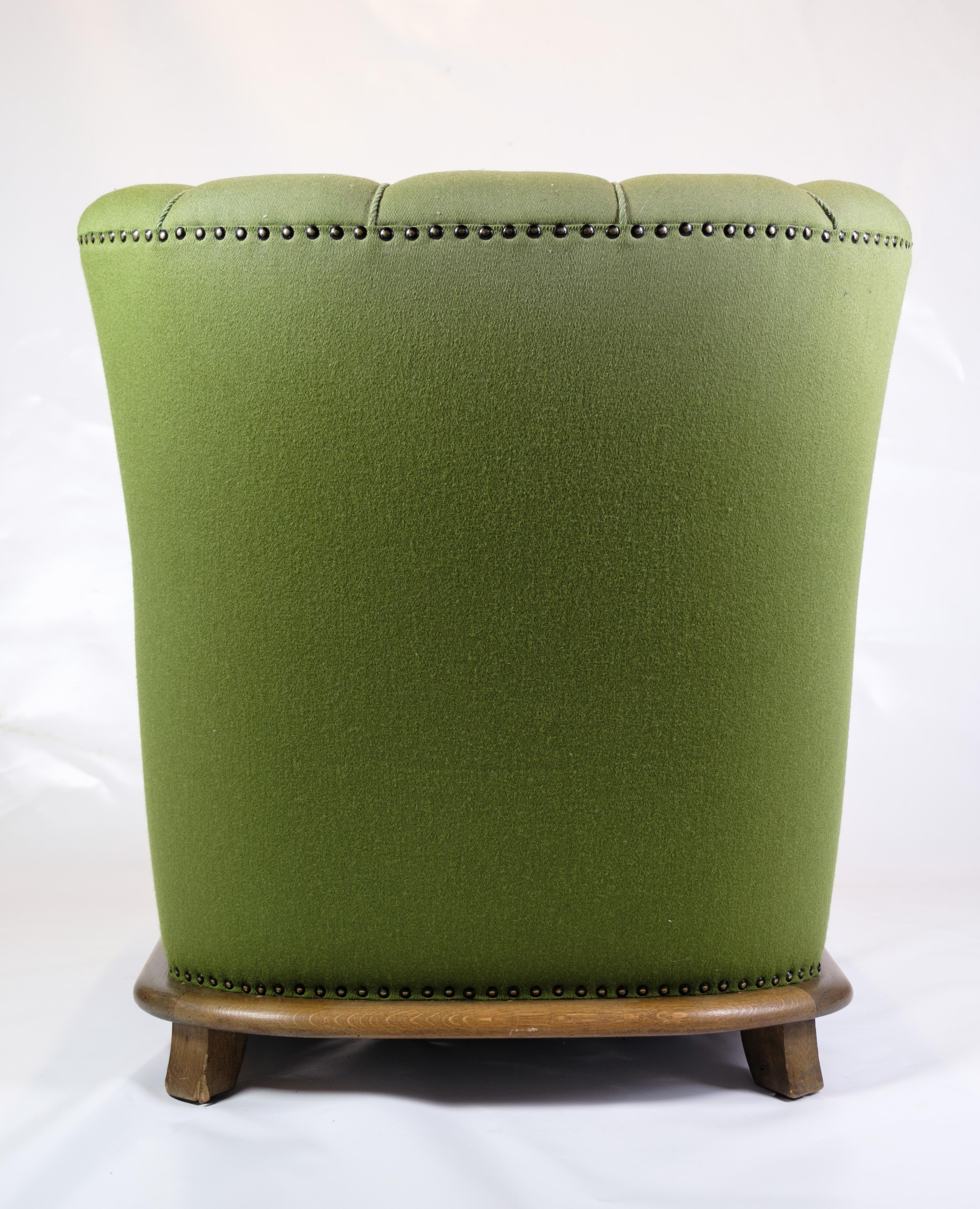Renaissance Armchair in Green Fabric with Wood Carvings from 1920s. For Sale