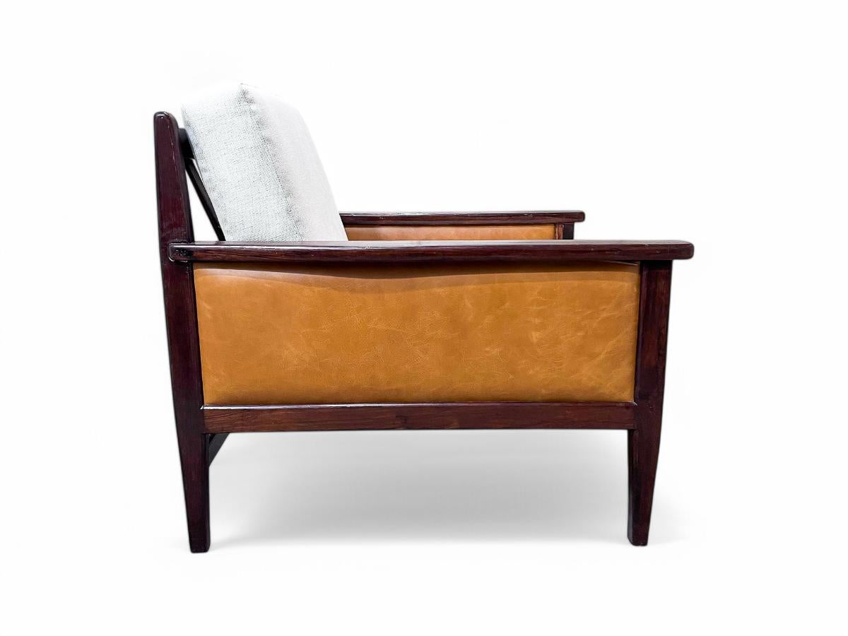 20th Century Armchair in Hardwood, Leather & Linen, Fatima, c. 1960s, Brazil For Sale