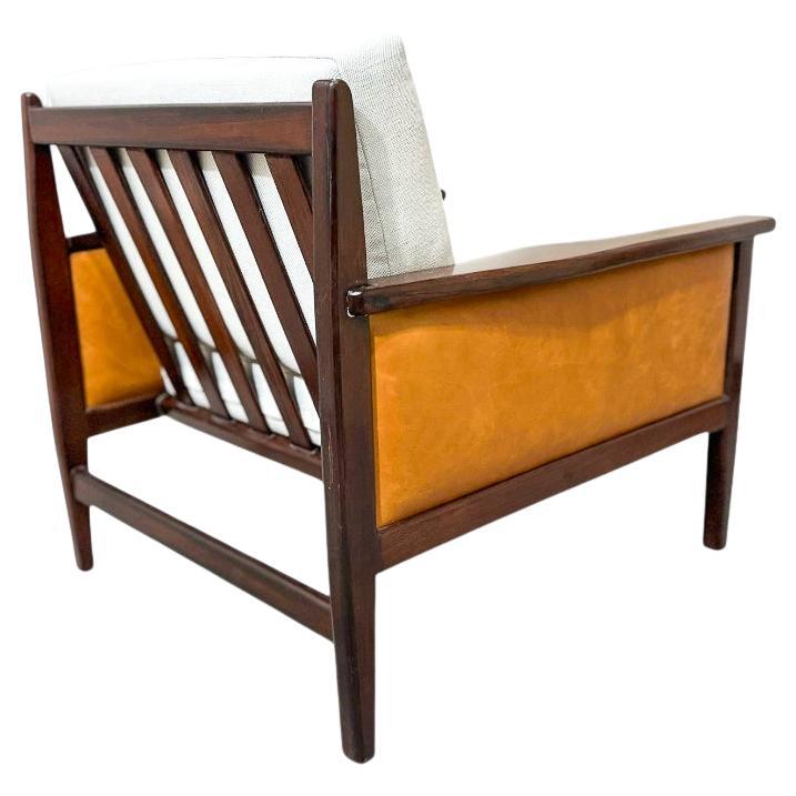 Armchair in Hardwood, Leather & Linen, Fatima, c. 1960s, Brazil