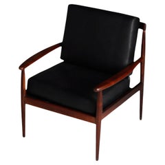 Armchair in Hardwood Wood & Black Fabric by Fatima, c. 1960s