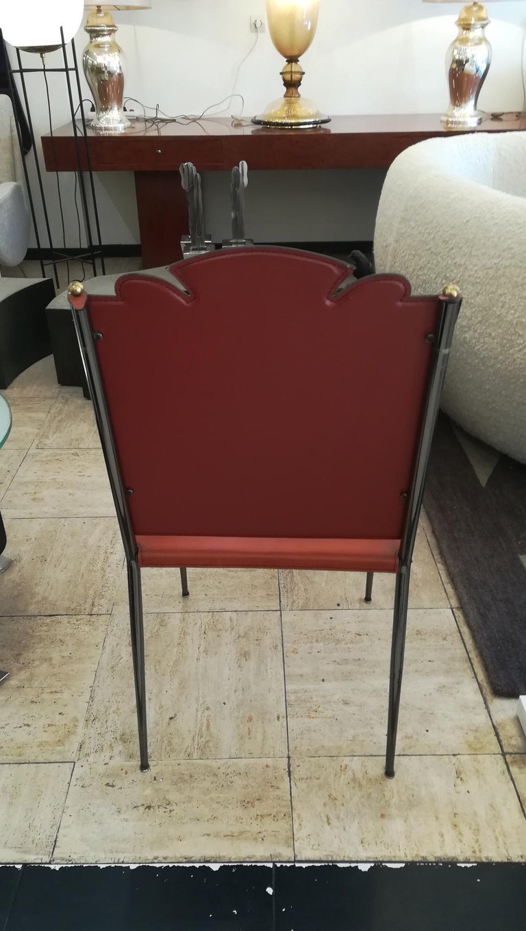 Armchair in Leather and Metal in the Taste of Poillerat For Sale 3