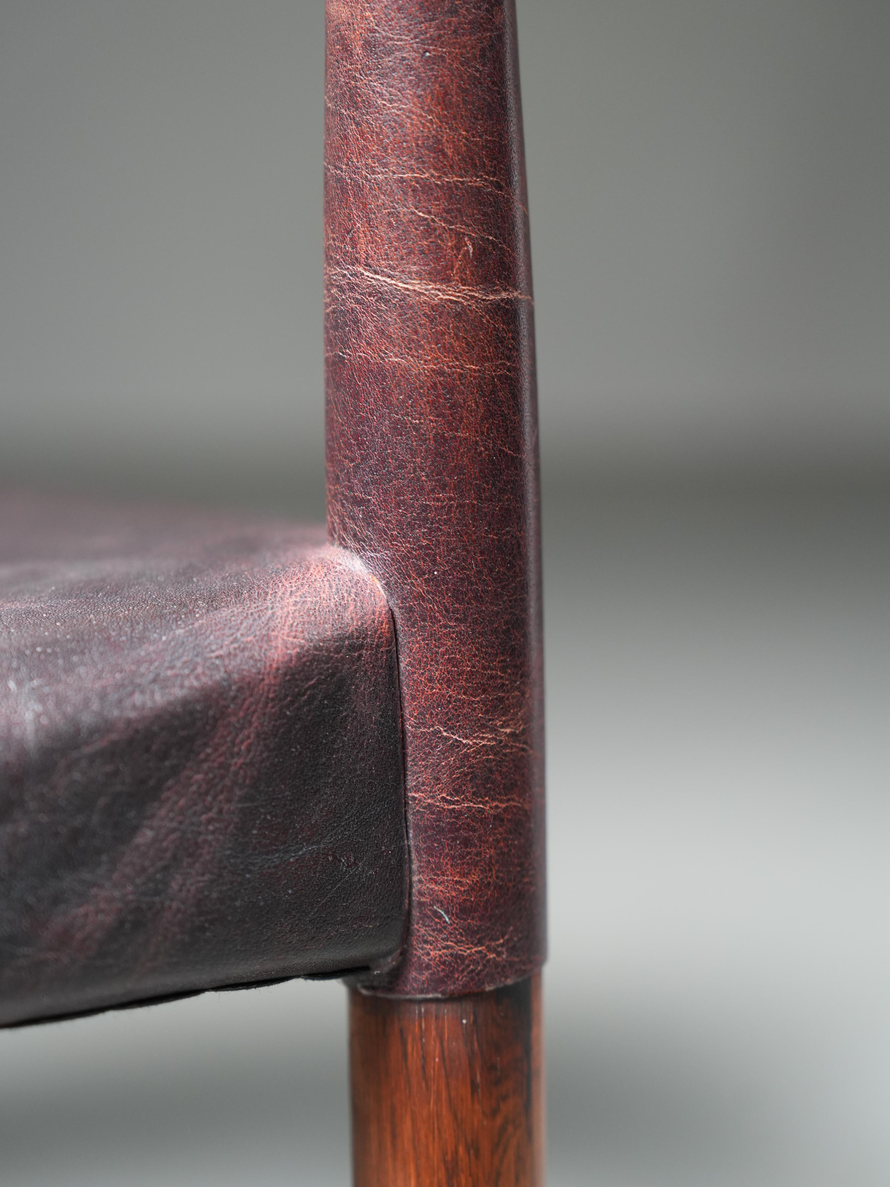 Armchair in Leather and Teak by Larsen and Bender for Willy Beck, Denmark, 1950 in vendita 5