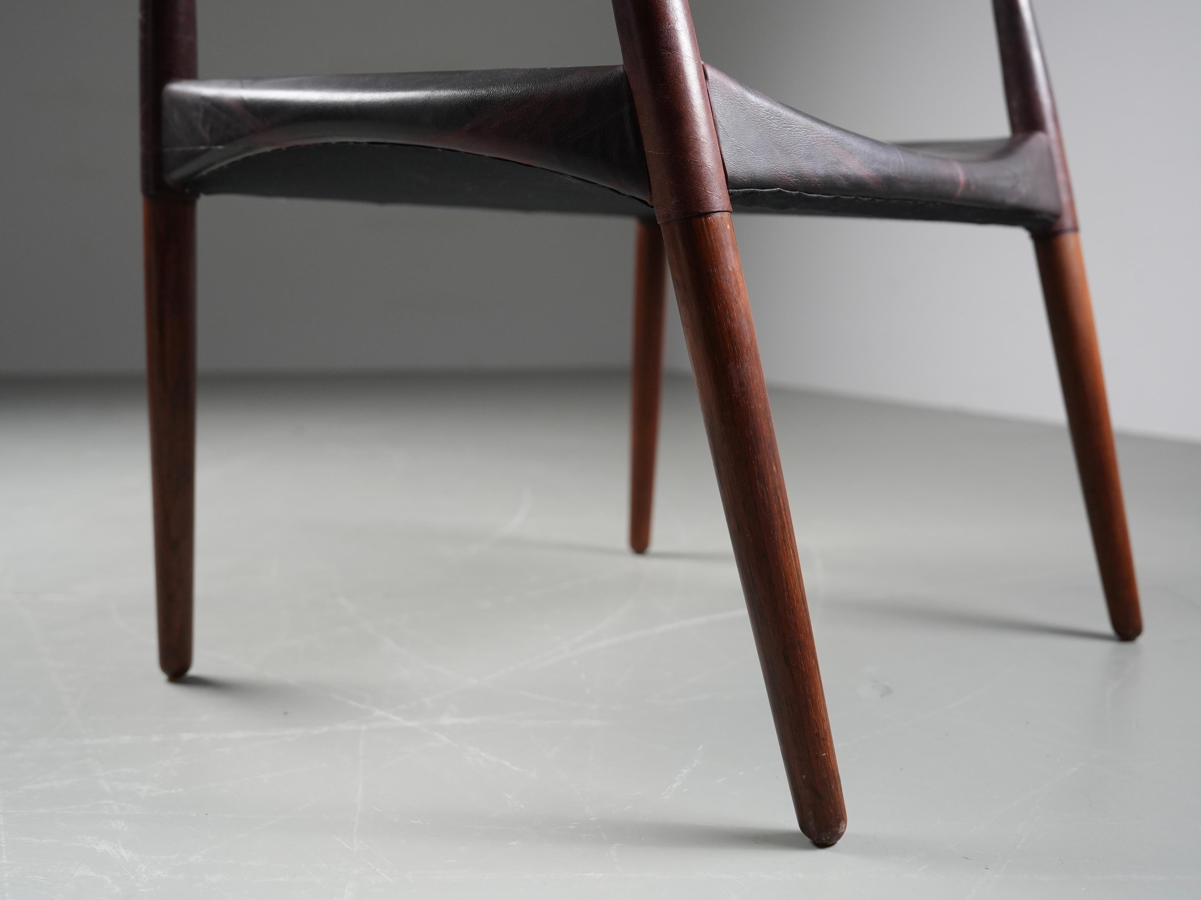 Armchair in Leather and Teak by Larsen and Bender for Willy Beck, Denmark, 1950 in vendita 7