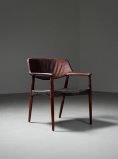 Armchair in Leather and Teak by Larsen and Bender for Willy Beck, Denmark, 1950
