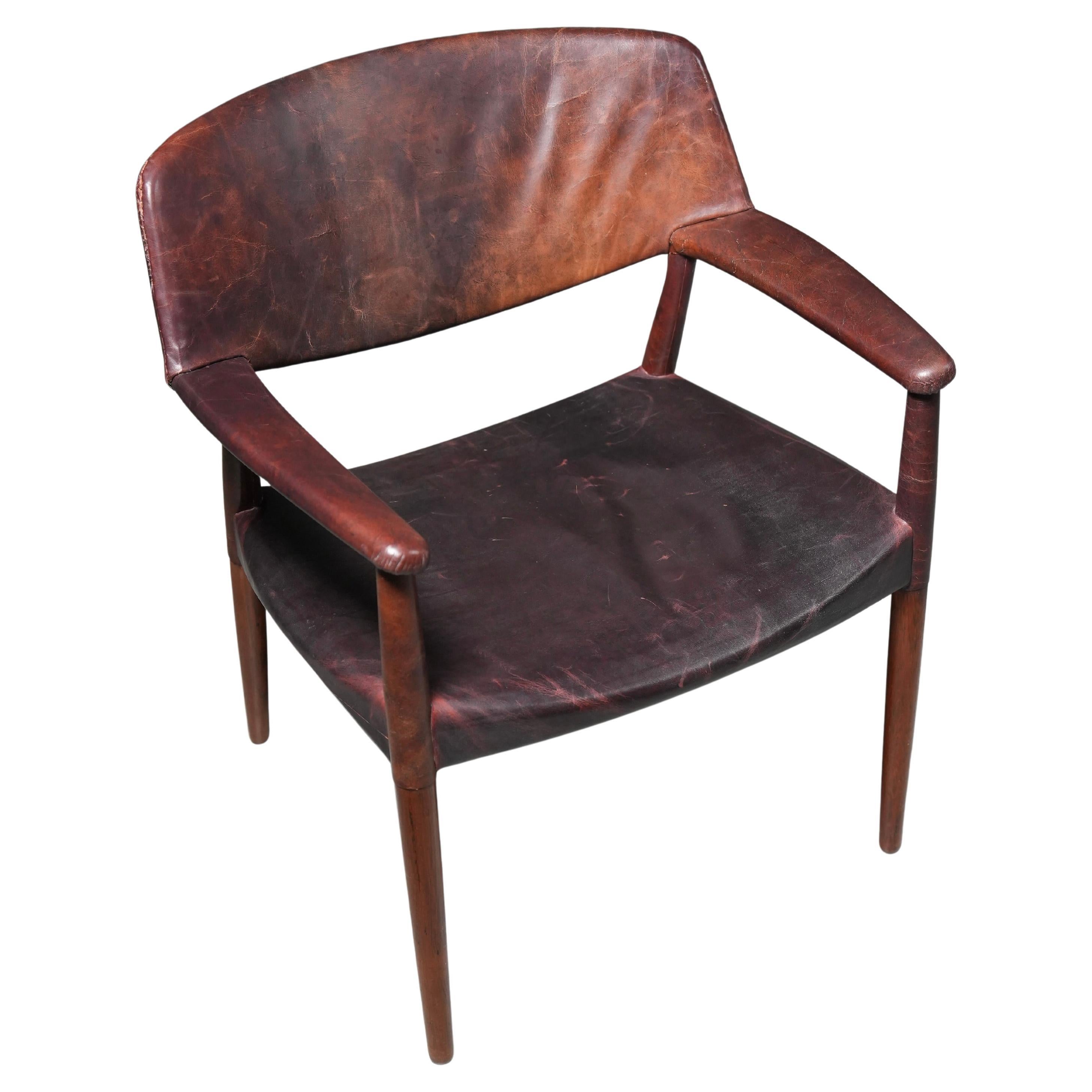 Armchair in Leather and Teak by Larsen and Bender for Willy Beck, Denmark, 1950