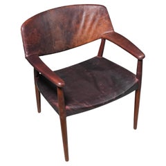 Armchair in Leather and Teak by Larsen and Bender for Willy Beck, Denmark, 1950