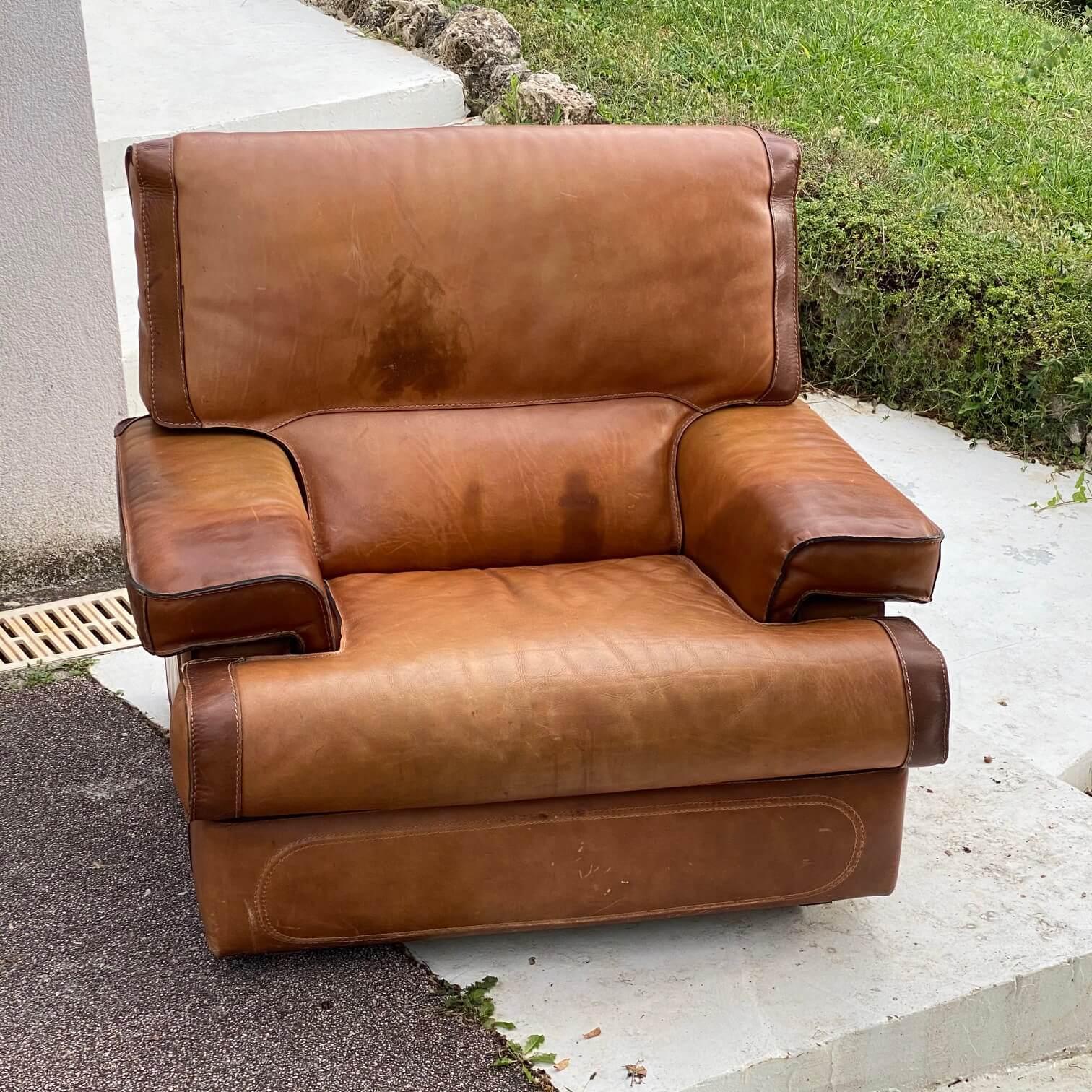 French Armchair in Leather, by Roche Bobois, France, 1970