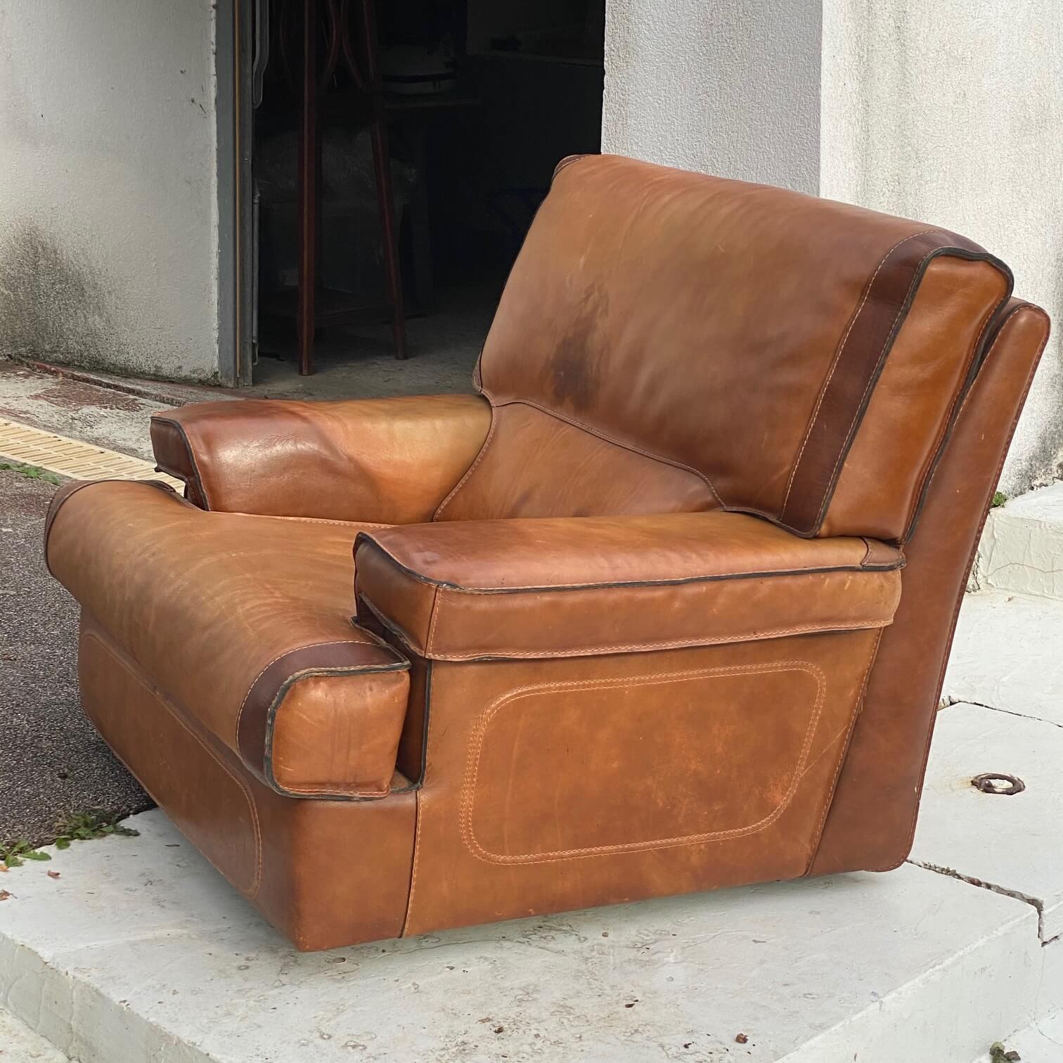 Armchair in Leather, by Roche Bobois, France, 1970 In Good Condition In Auribeau sur Siagne, FR