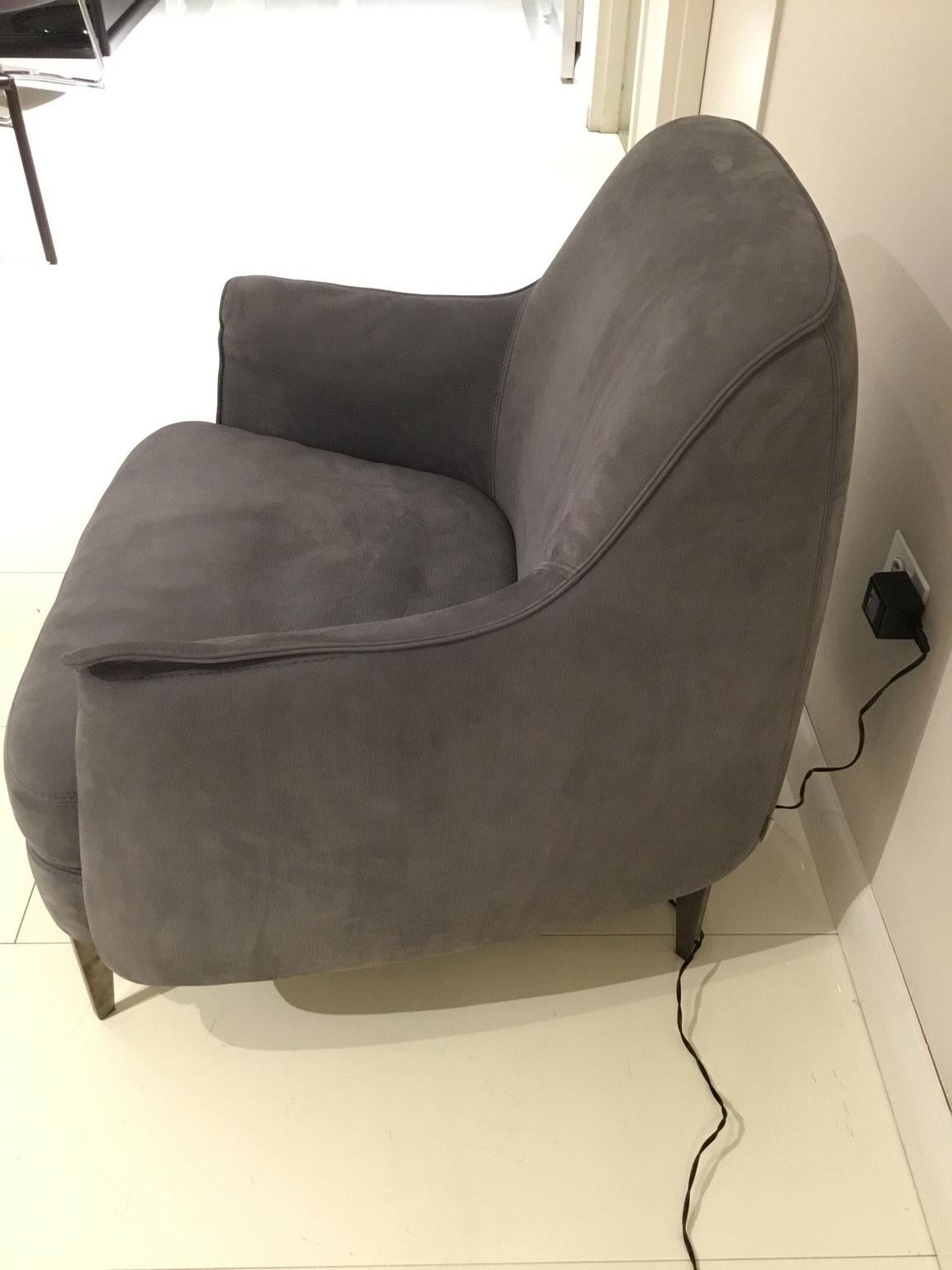 Modern Armchair in Light Grey Nubuk Leather with Black Chrome Legs by Cierre