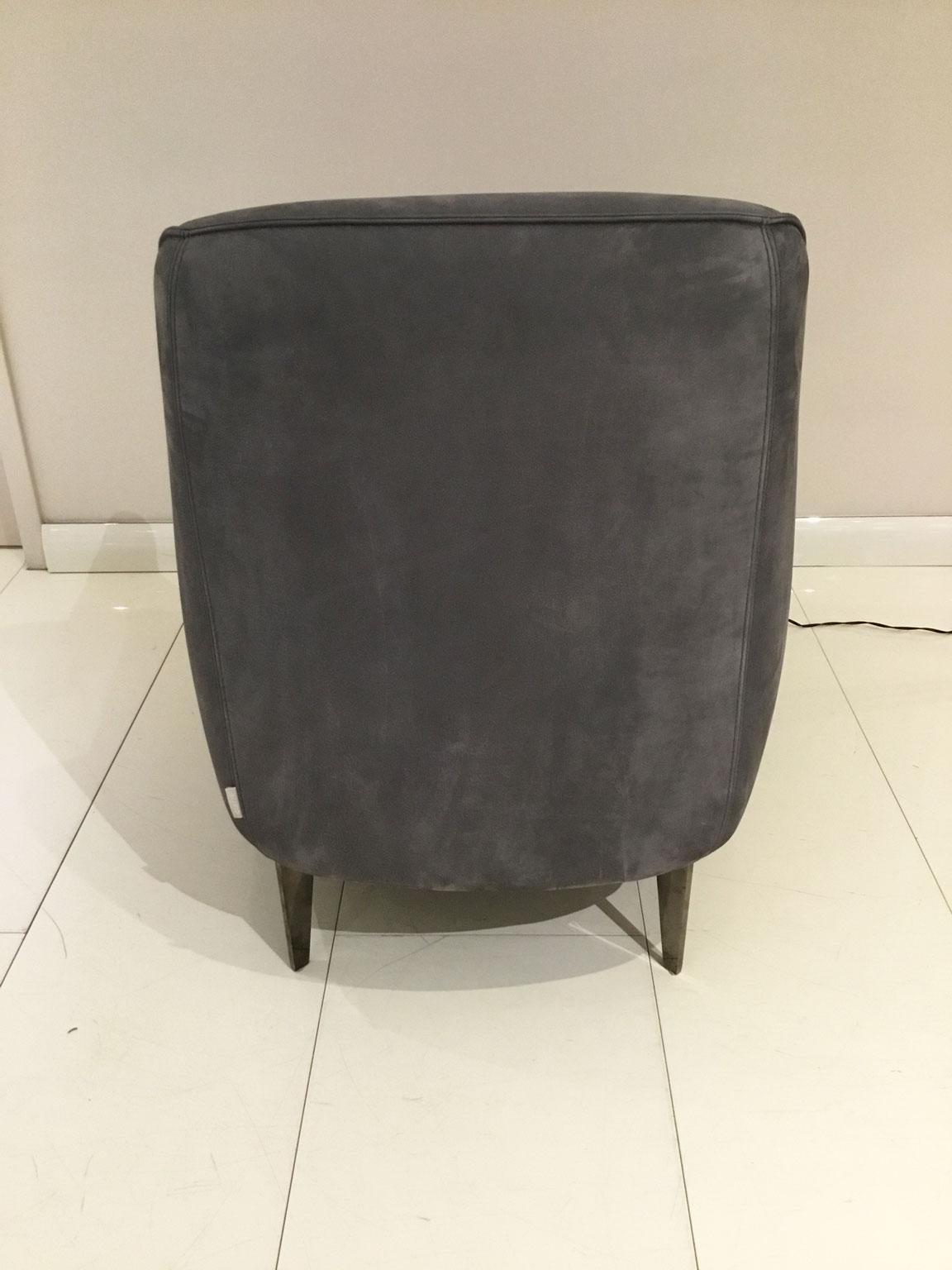 Italian Armchair in Light Grey Nubuk Leather with Black Chrome Legs by Cierre