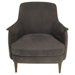 Armchair in Light Grey Nubuk Leather with Black Chrome Legs by Cierre