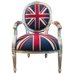 Armchair in Louis Seize Style XVI Silver with GB Flag