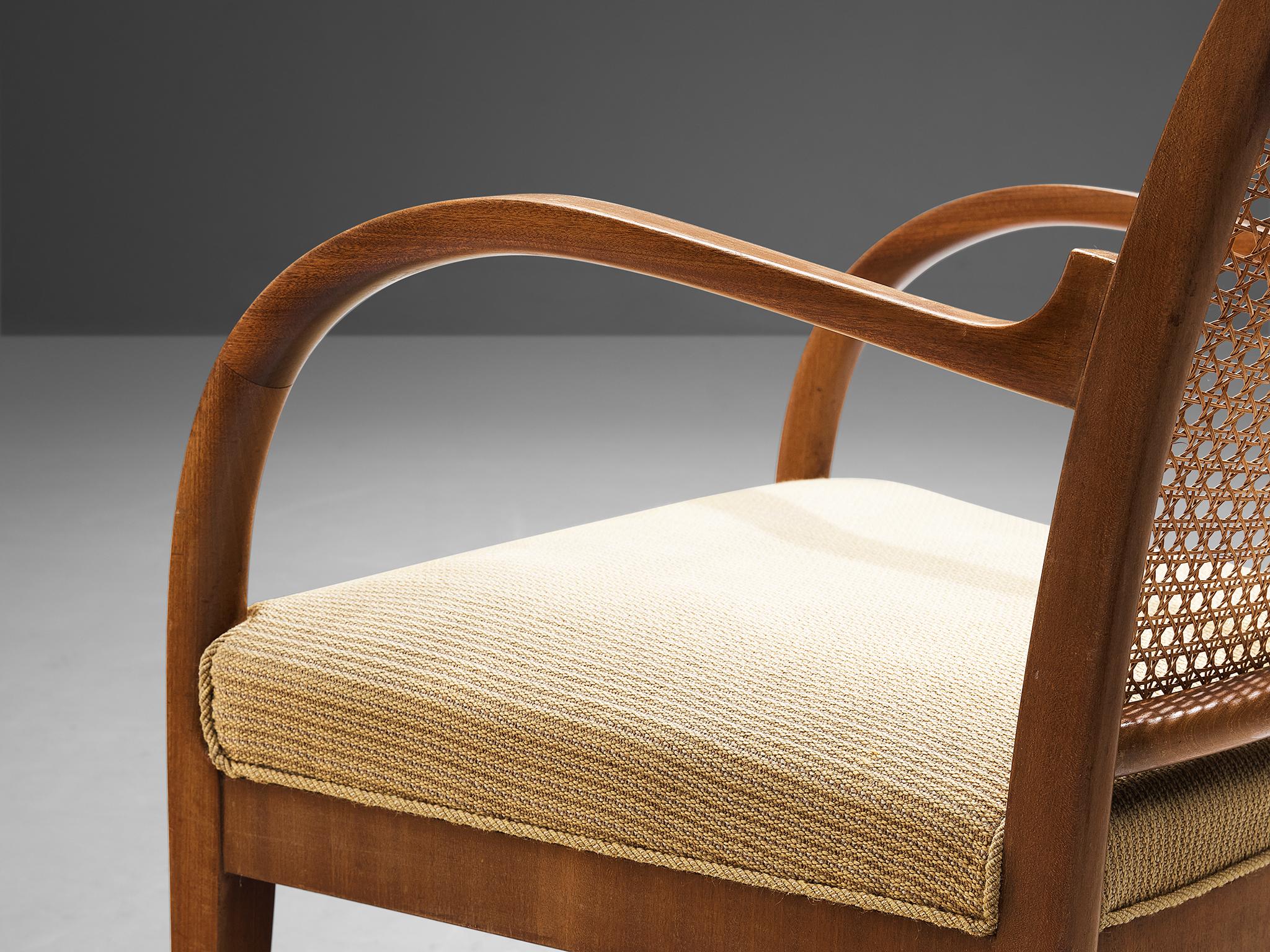 Mid-Century Modern Armchair in Mahogany and Cane