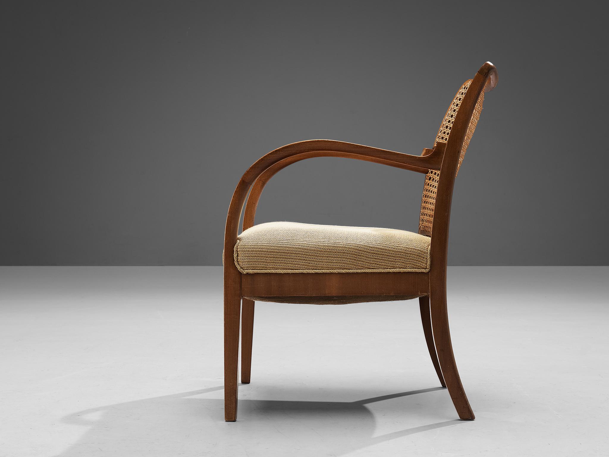 Mid-20th Century Armchair in Mahogany and Cane