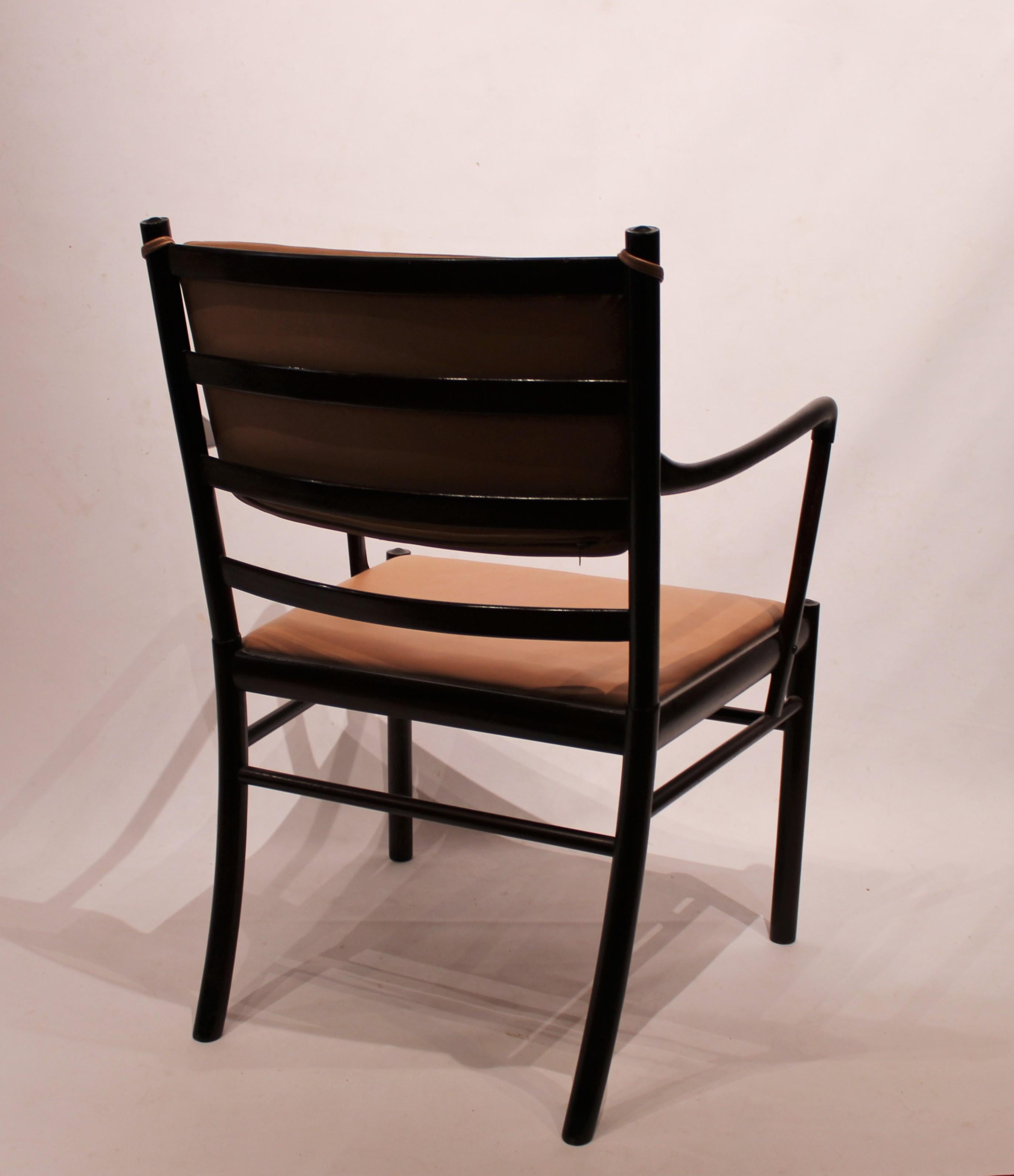 Scandinavian Modern Armchair in Mahogany and Light Brown Leather by Ole Wanscher, 1960s