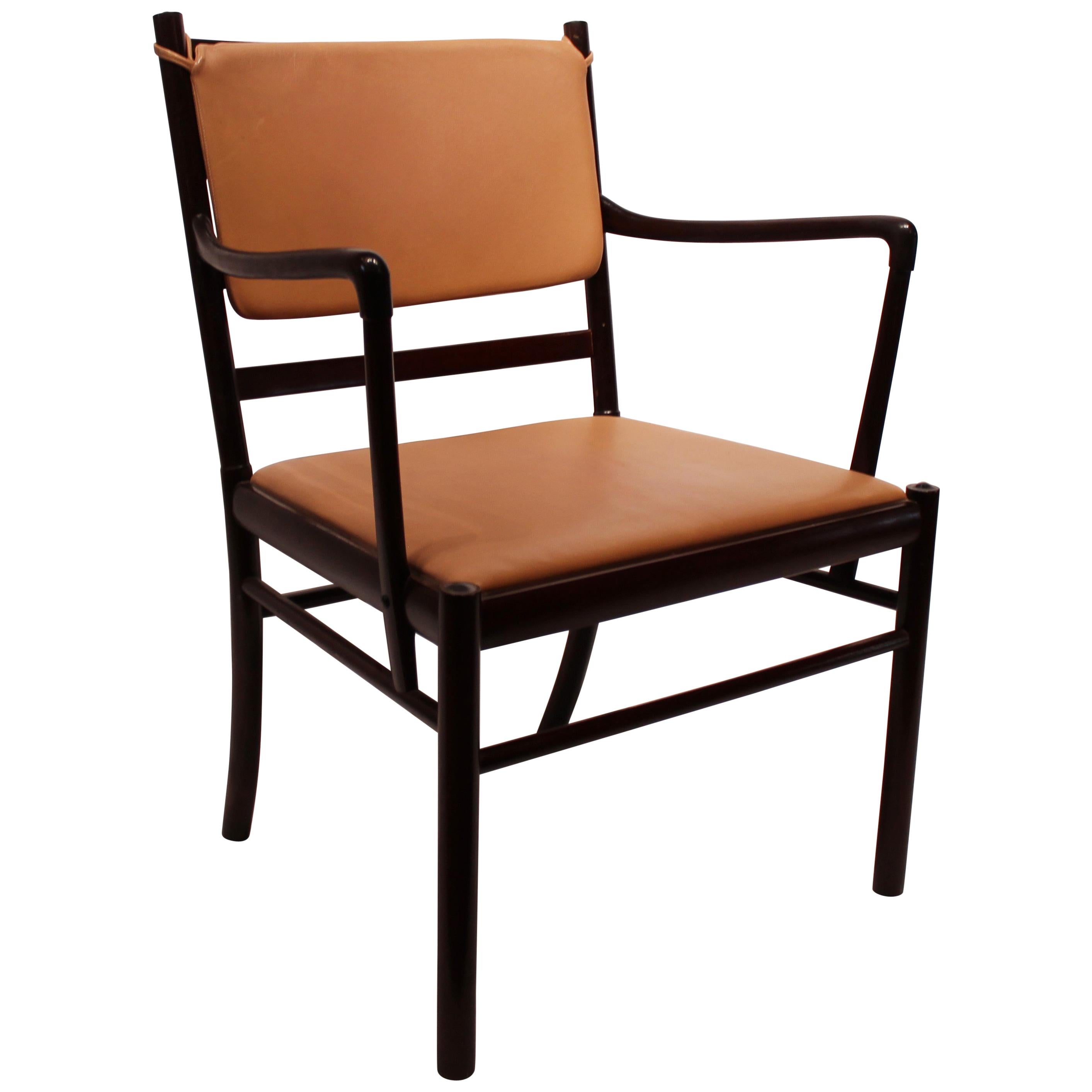 Armchair in Mahogany and Light Brown Leather by Ole Wanscher, 1960s