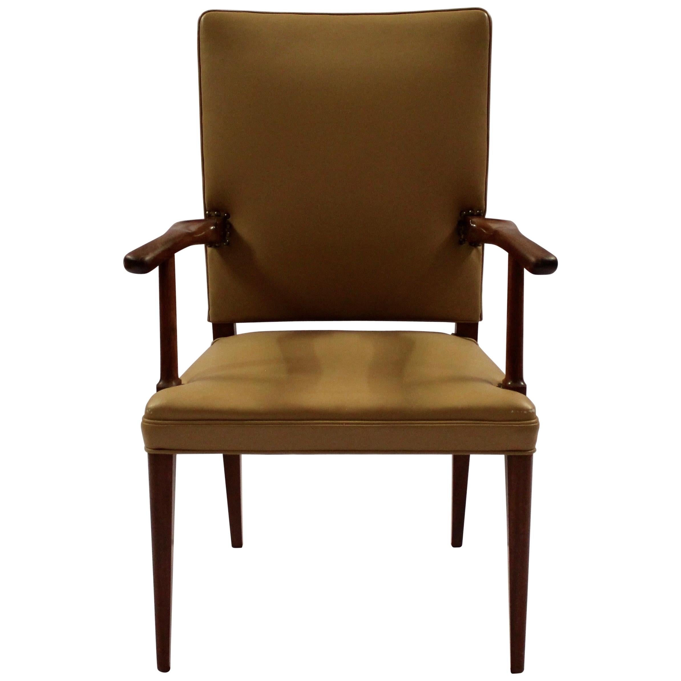 Armchair in Mahogany and Light Leather by Jacob Kjær from the 1950s For Sale