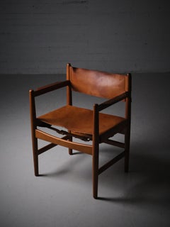 Armchair in oak and leather by Børge Mogensen, Sweden, 1950s