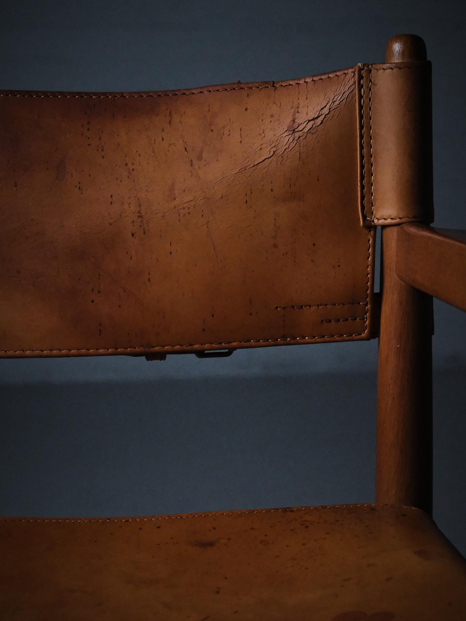 Leather Armchair in oak and leather by Børge Mogensen, Sweden, 1950s For Sale