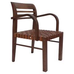 Poltrona in Oak e pelle di René Gabriel, Norma, 1935