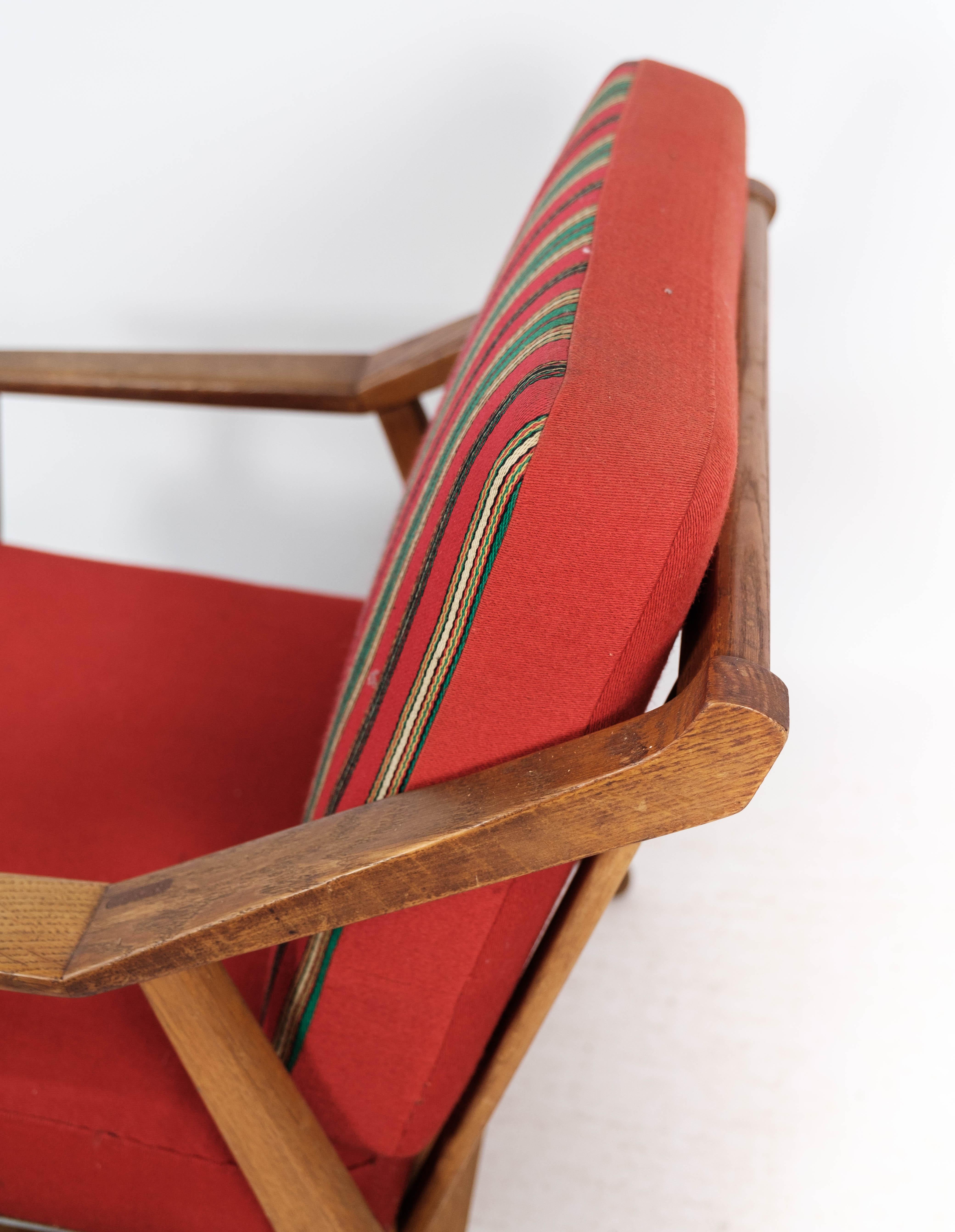 Armchair in Oak and Upholstered with Red Fabric, by H. Brockmann Petersen, 1960s In Good Condition For Sale In Lejre, DK