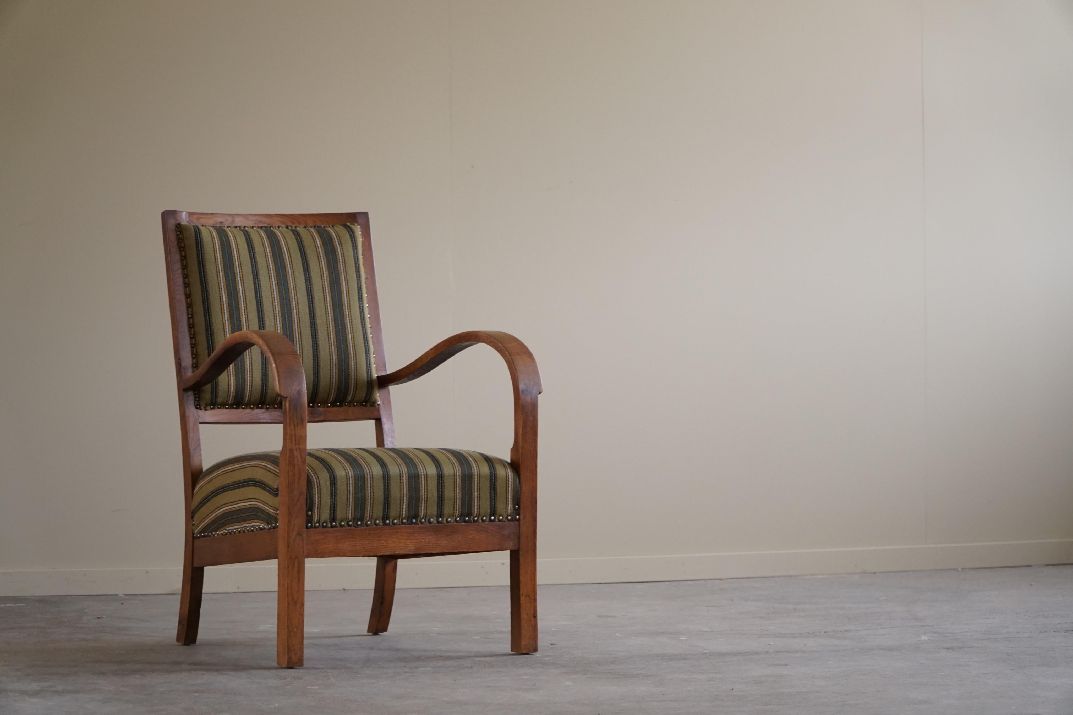 20th Century Armchair in Oak & Fabric, Danish Mid-Century Modern Cabinetmaker, 1950s For Sale