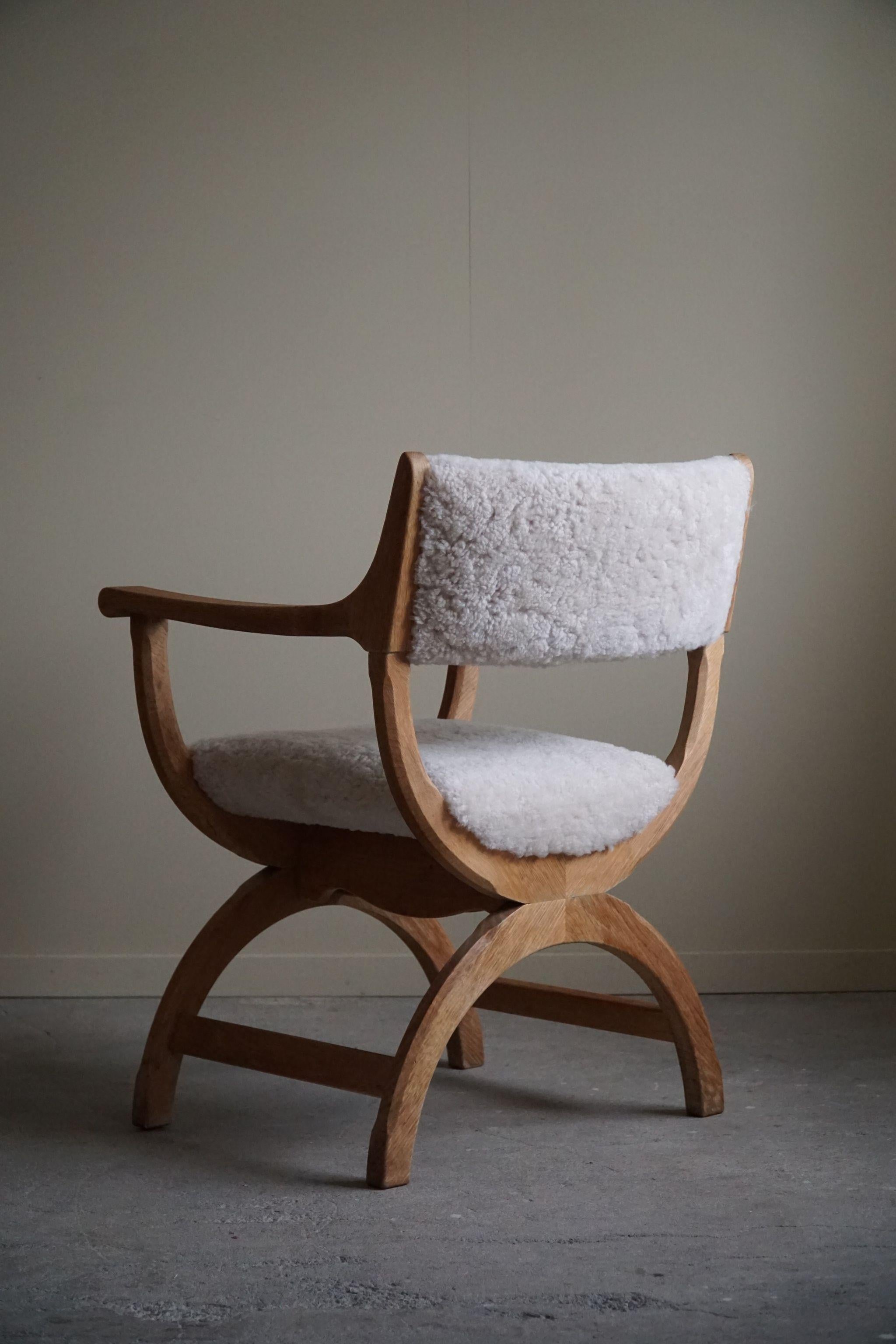 Mid-Century Modern Armchair in Oak & Lambswool, Model 