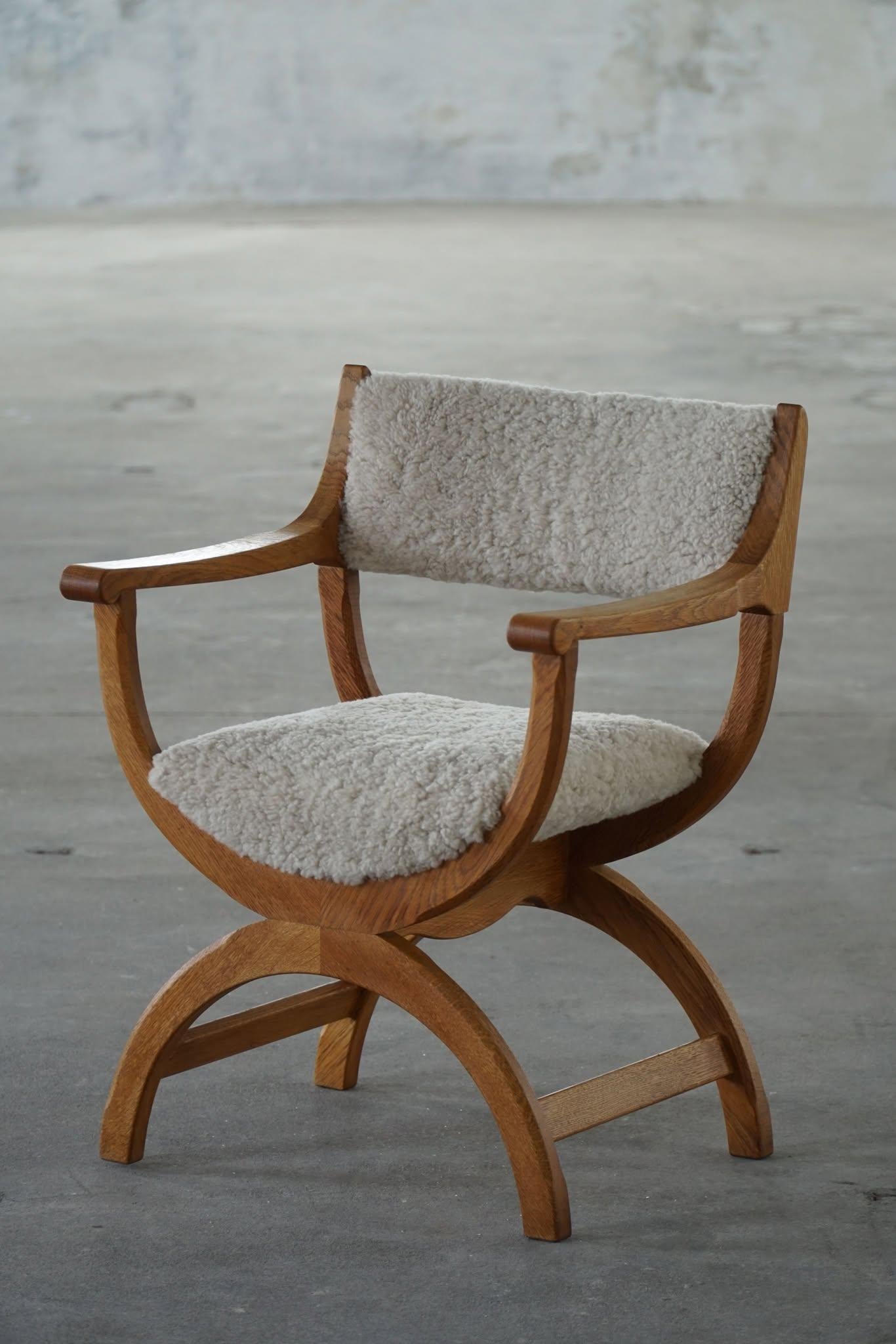 Mid-Century Modern Armchair in Oak & Lambswool, Model 