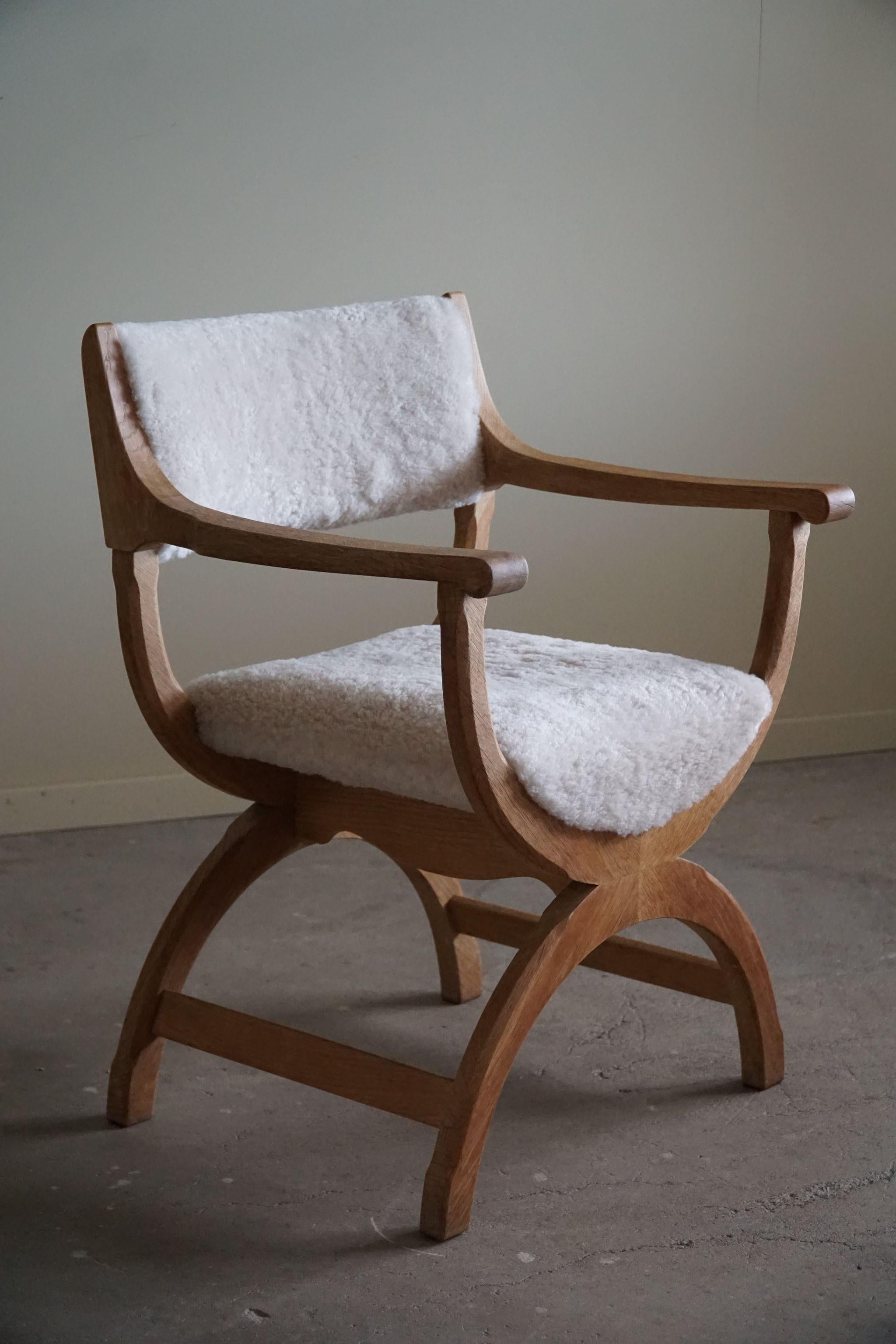 Danish Armchair in Oak & Lambswool, Model 