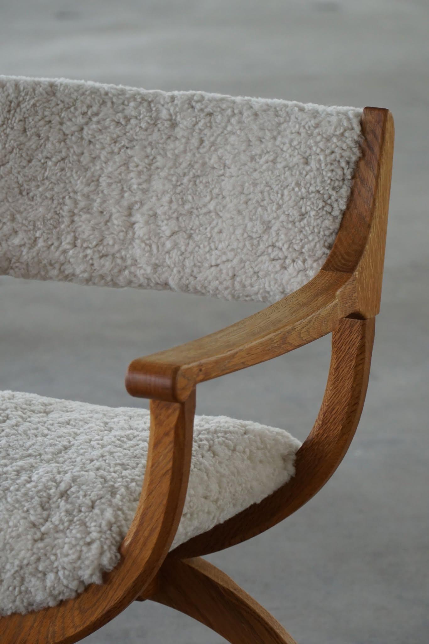 Danish Armchair in Oak & Lambswool, Model 