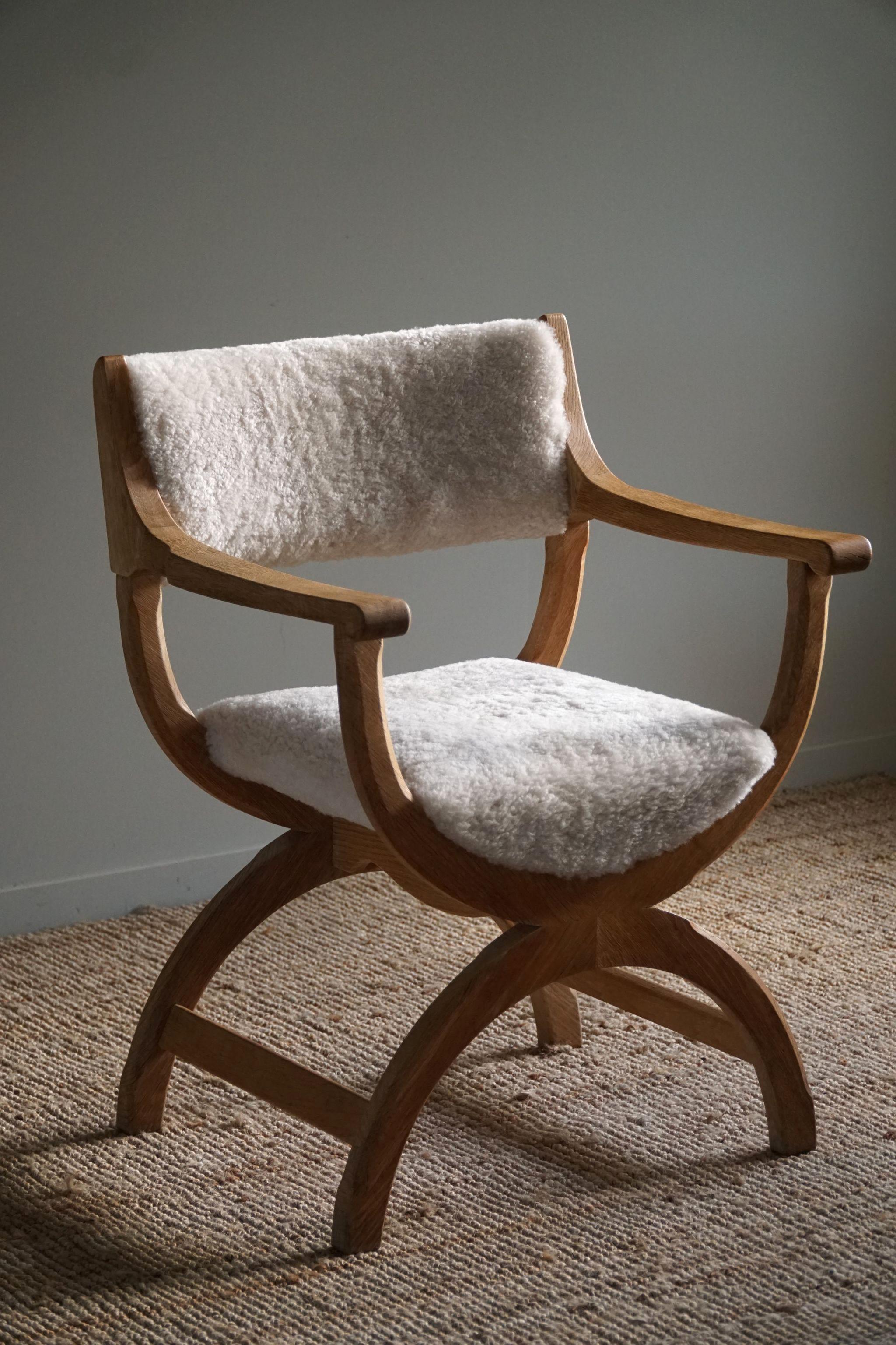20th Century Armchair in Oak & Lambswool, Model 
