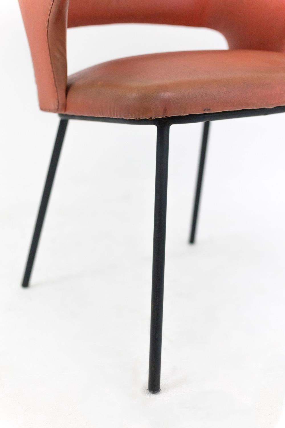 Armchair in Orange Skai and Black Lacquered Metal, 1950s For Sale 4