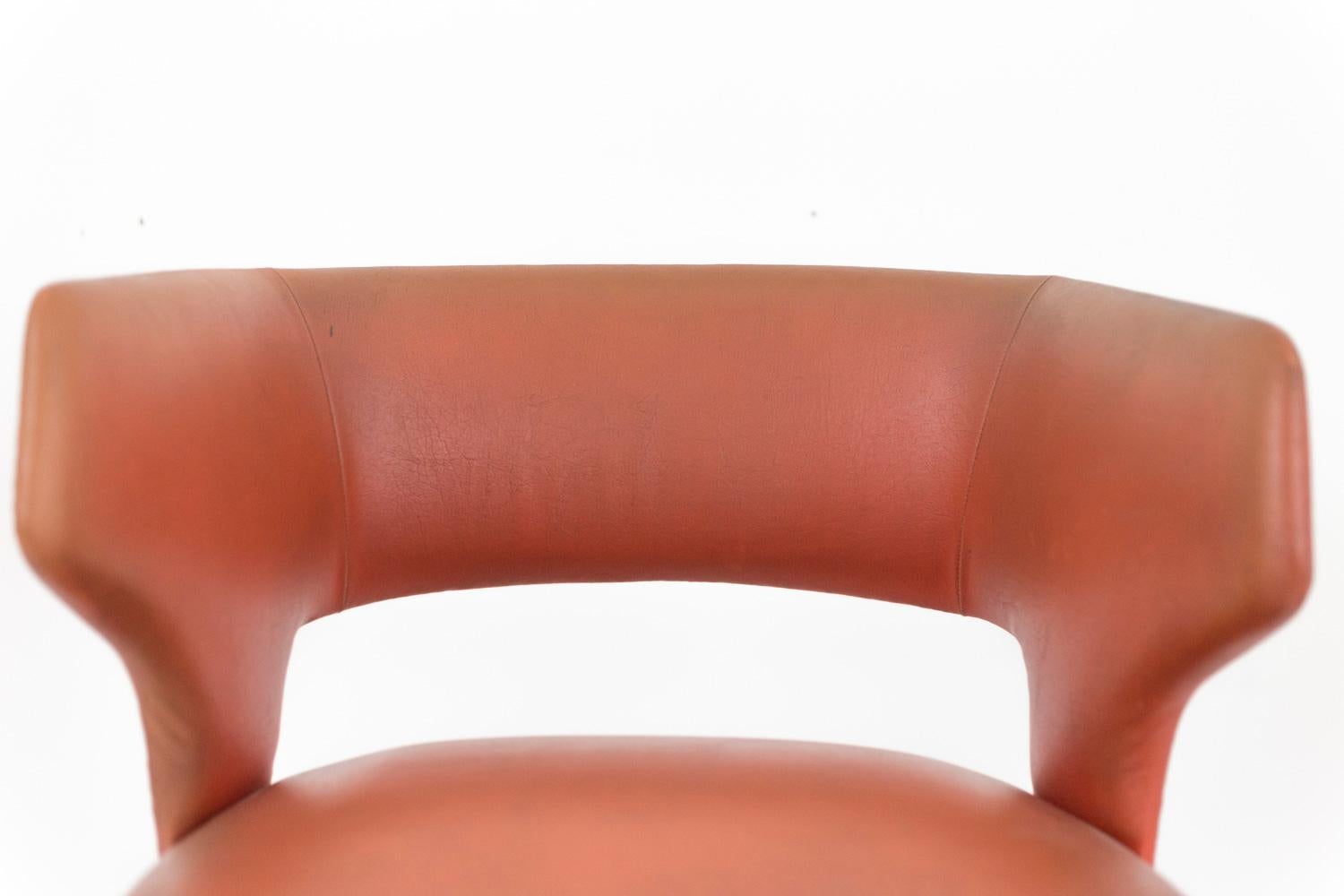 Mid-20th Century Armchair in Orange Skai and Black Lacquered Metal, 1950s For Sale