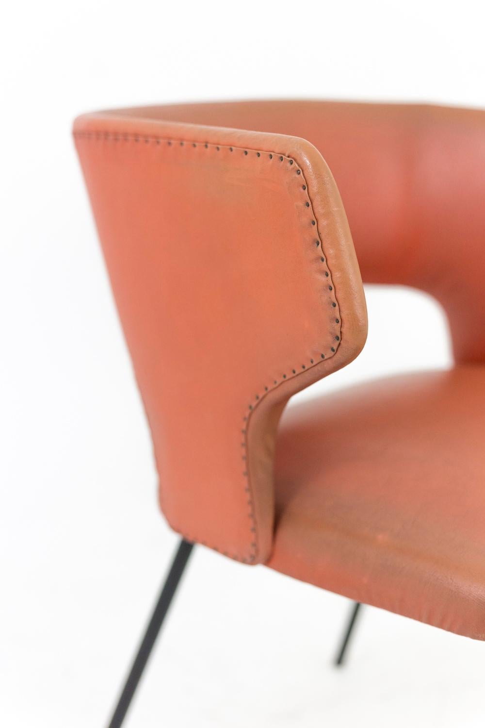 Armchair in Orange Skai and Black Lacquered Metal, 1950s For Sale 1