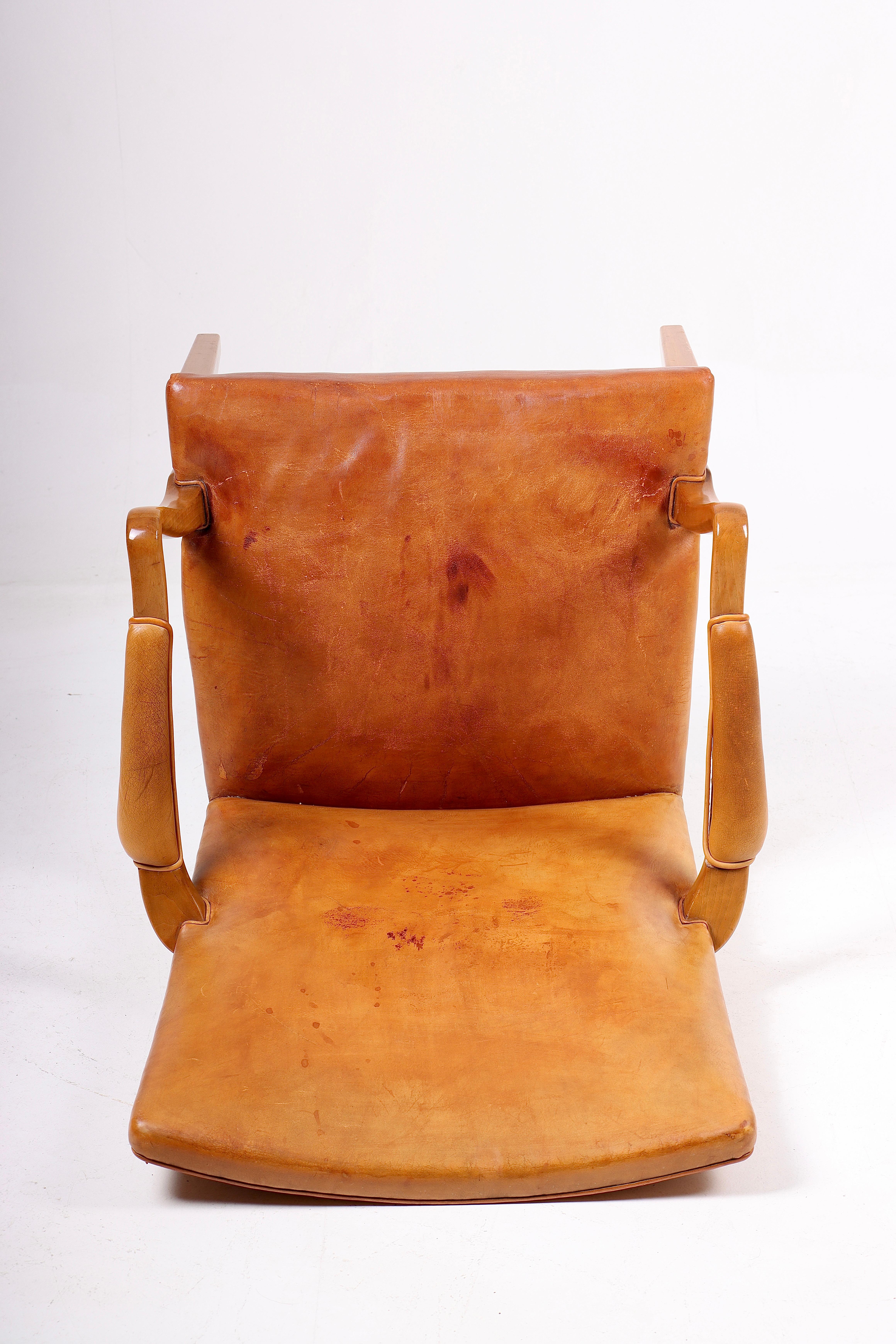 Armchair in Patinated Leather by Lysberg Hansen & Terp, 1940s 1