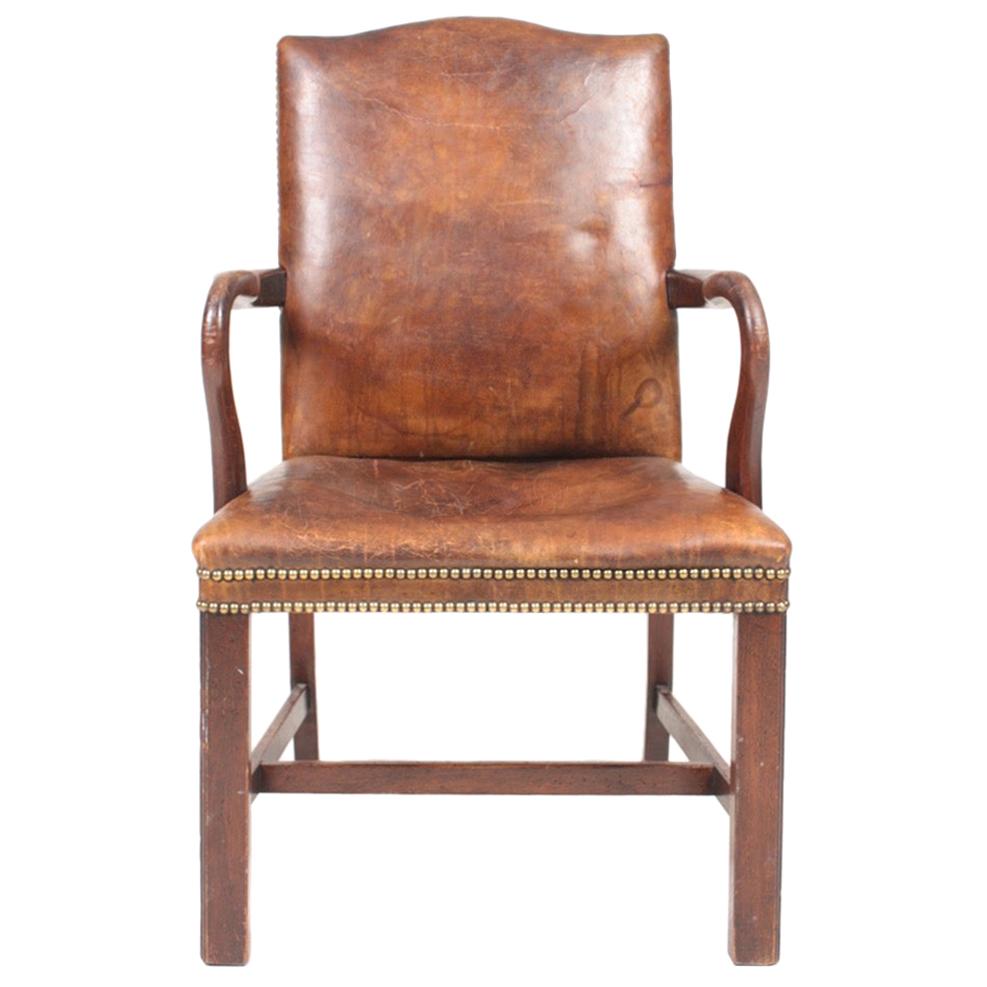 Armchair in Patinated Leather, Danish Design, 1940s
