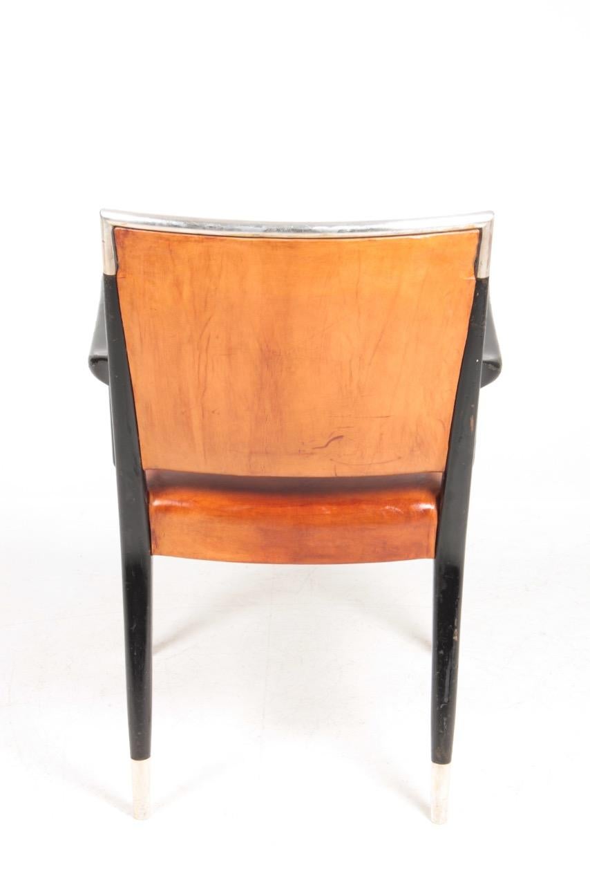 Armchair in Patinated Leather, Details in Silver by Lysberg Hansen & Terp, 1940s 4