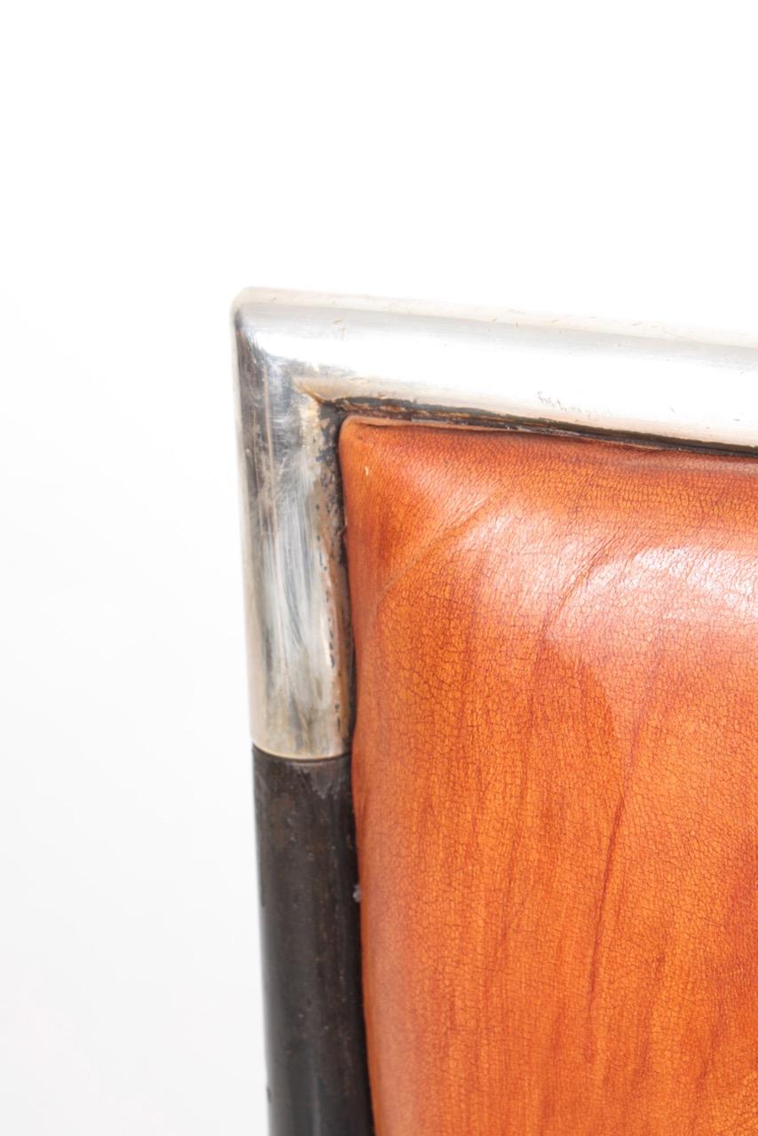 Armchair in Patinated Leather, Details in Silver by Lysberg Hansen & Terp, 1940s 5