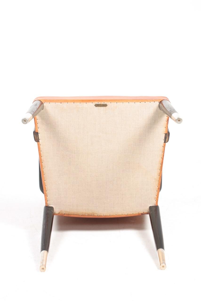 Armchair in Patinated Leather, Details in Silver by Lysberg Hansen & Terp, 1940s 8