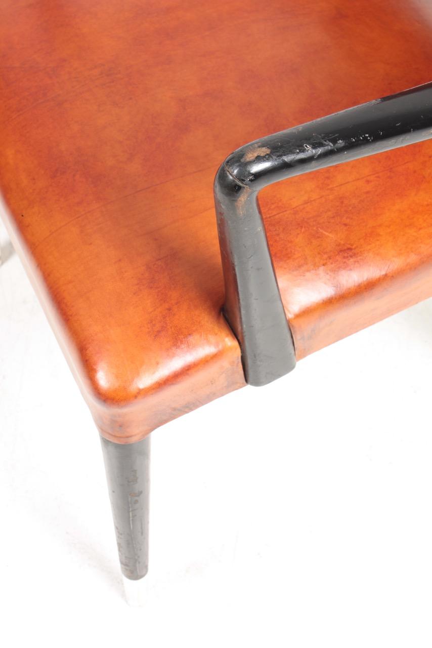 Armchair in Patinated Leather, Details in Silver by Lysberg Hansen & Terp, 1940s 1