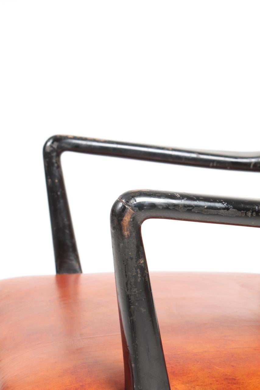 Armchair in Patinated Leather, Details in Silver by Lysberg Hansen & Terp, 1940s 2