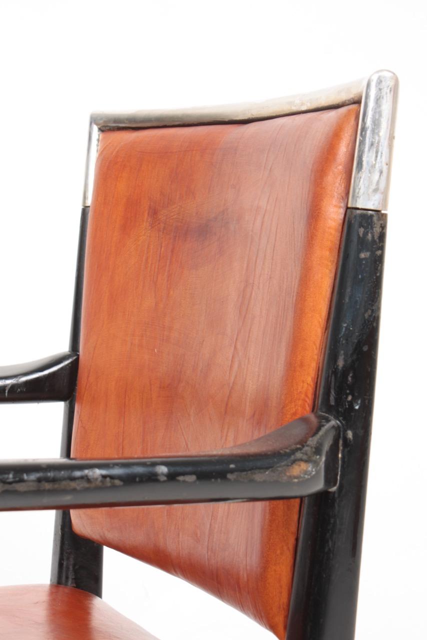 Armchair in Patinated Leather, Details in Silver by Lysberg Hansen & Terp, 1940s 3