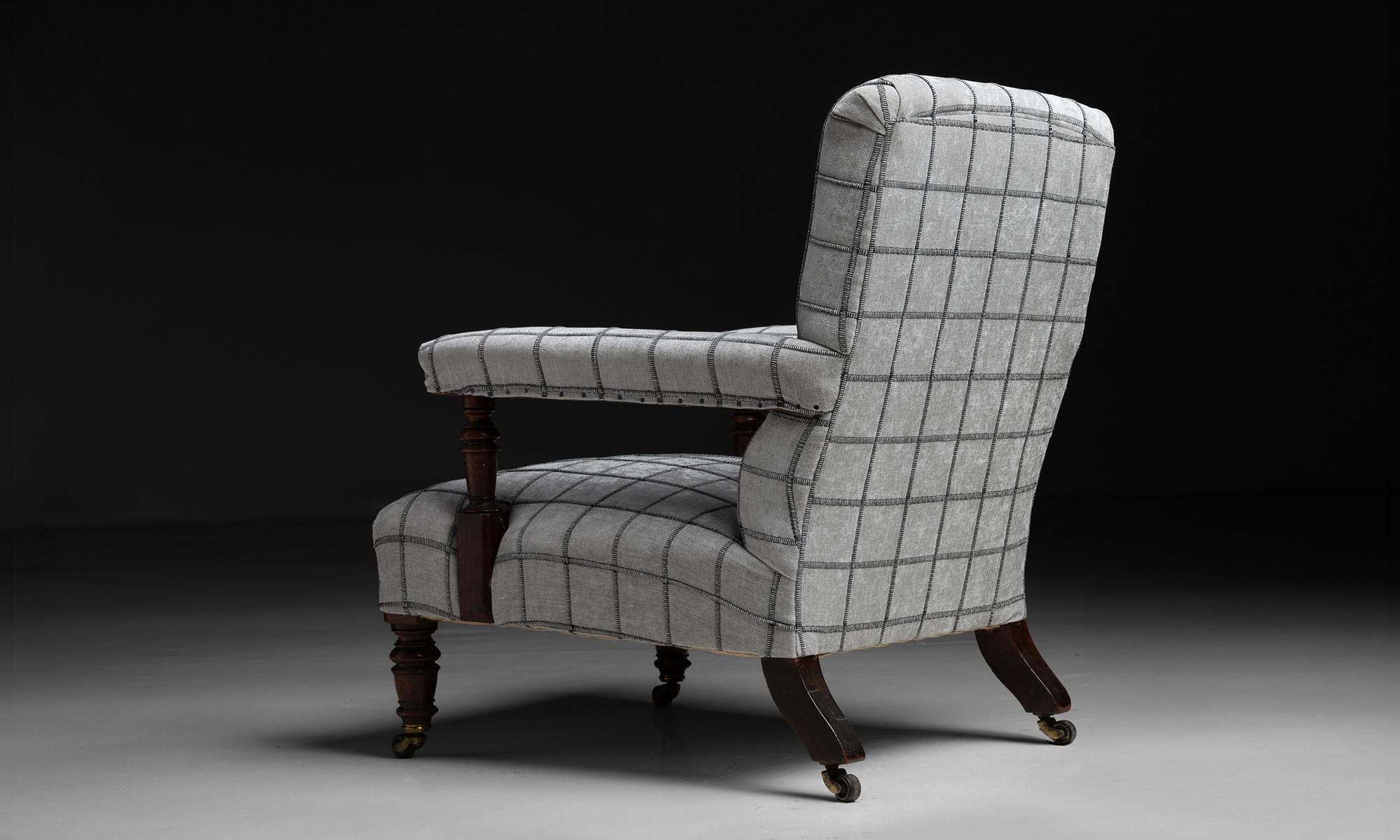 Armchair in Pierre Frey Fabric
England circa 1850
Antique walnut frame newly upholstered in Pierre Frey Fabric
26”w x 32”d x 34.5”h x 14”seat