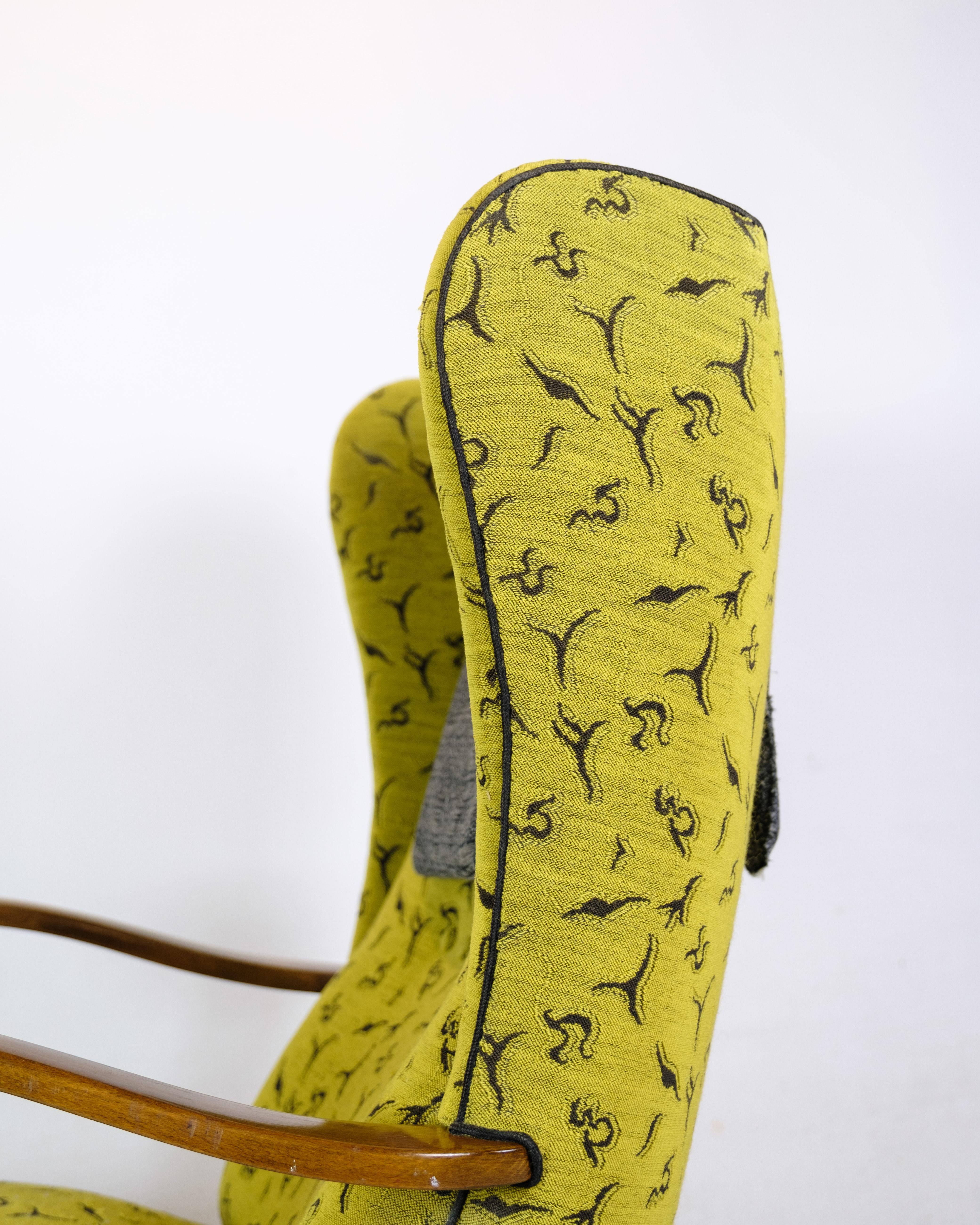 Fabric Armchair In Polished Nutwood By Danish Carpenter in Colorful fabric from 1940's For Sale