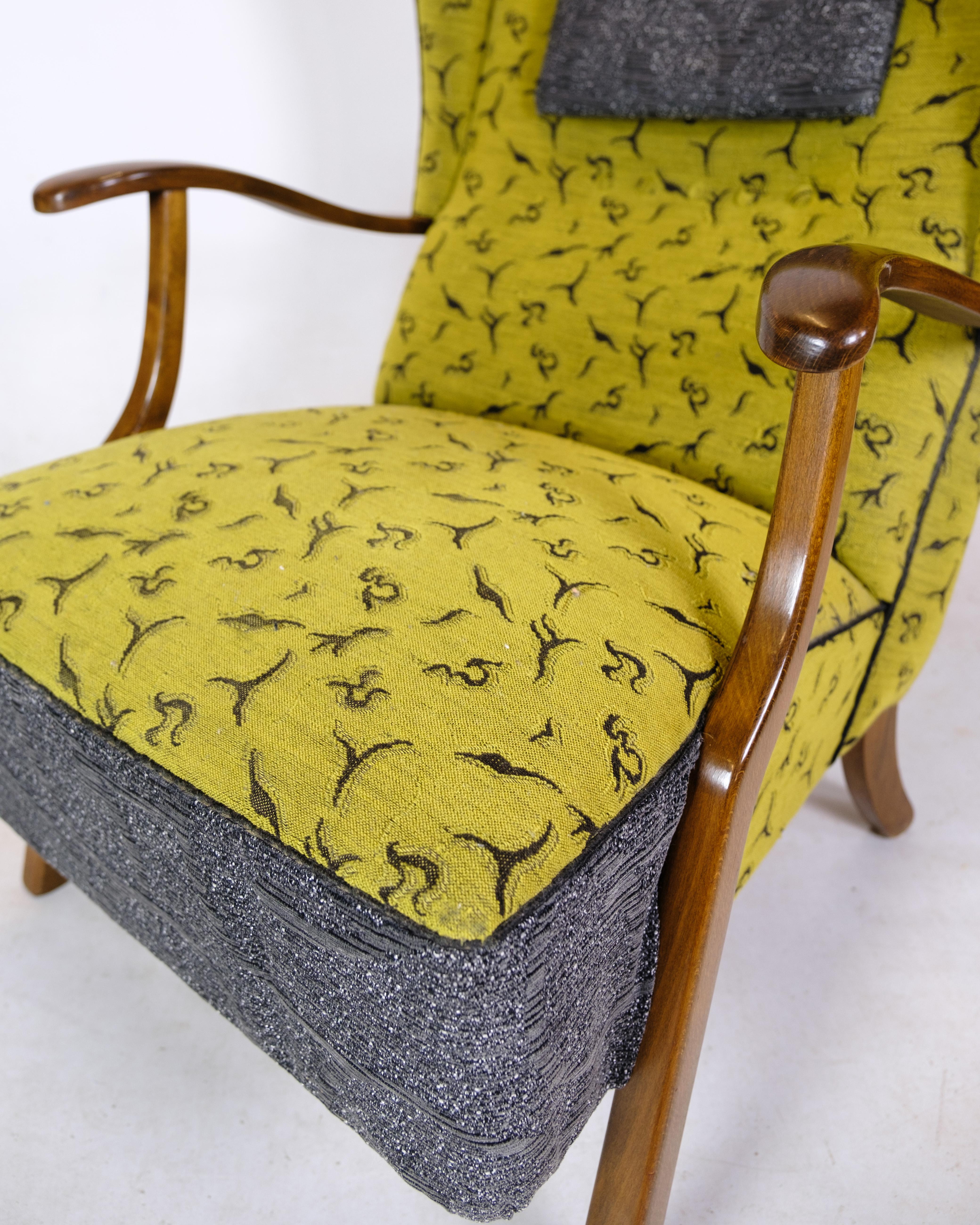 Armchair In Polished Nutwood By Danish Carpenter in Colorful fabric from 1940's For Sale 1
