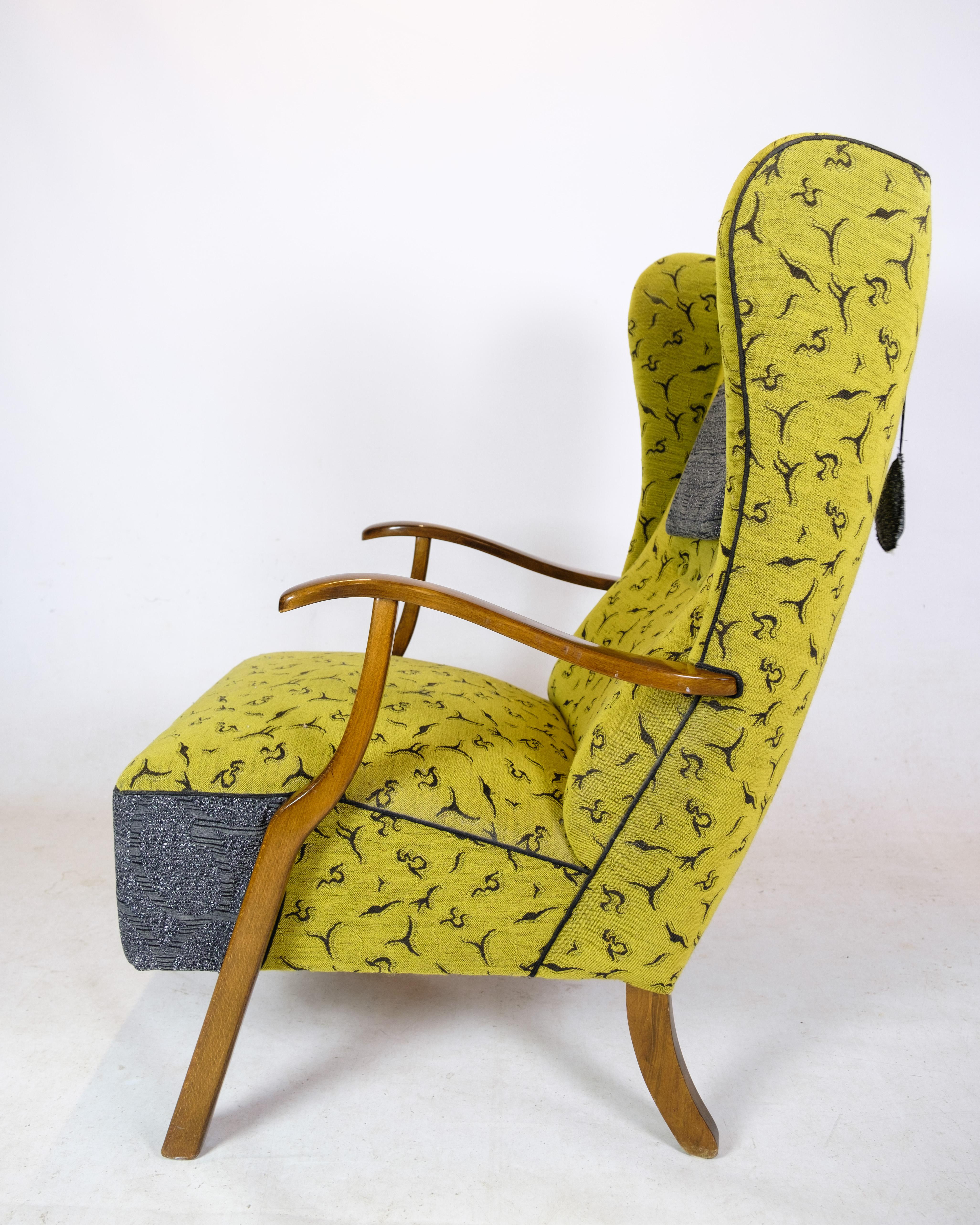 Armchair In Polished Nutwood By Danish Carpenter in Colorful fabric from 1940's For Sale 2