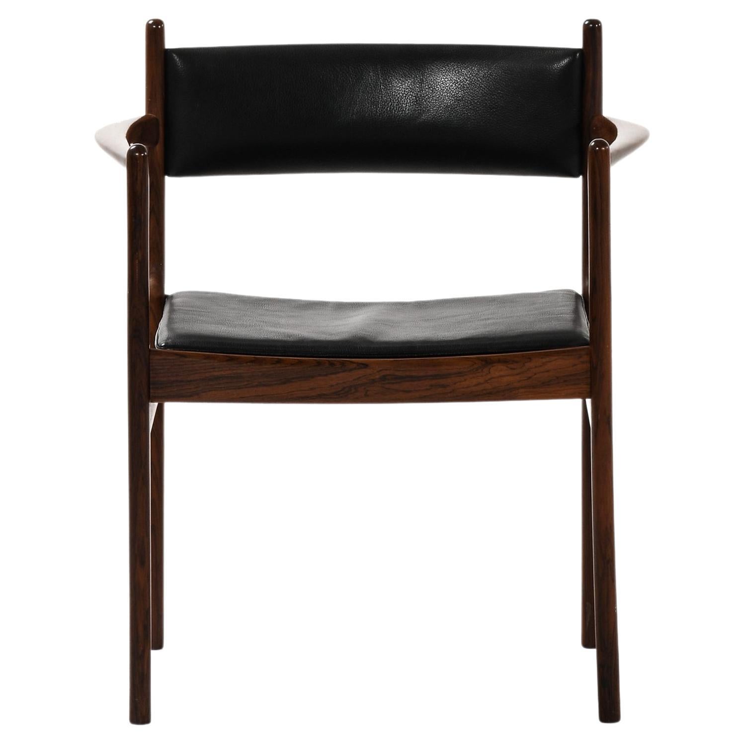 Armchair in Rosewood and Black Leather by Kai Lyngfeldt Larsen, 1960's For Sale