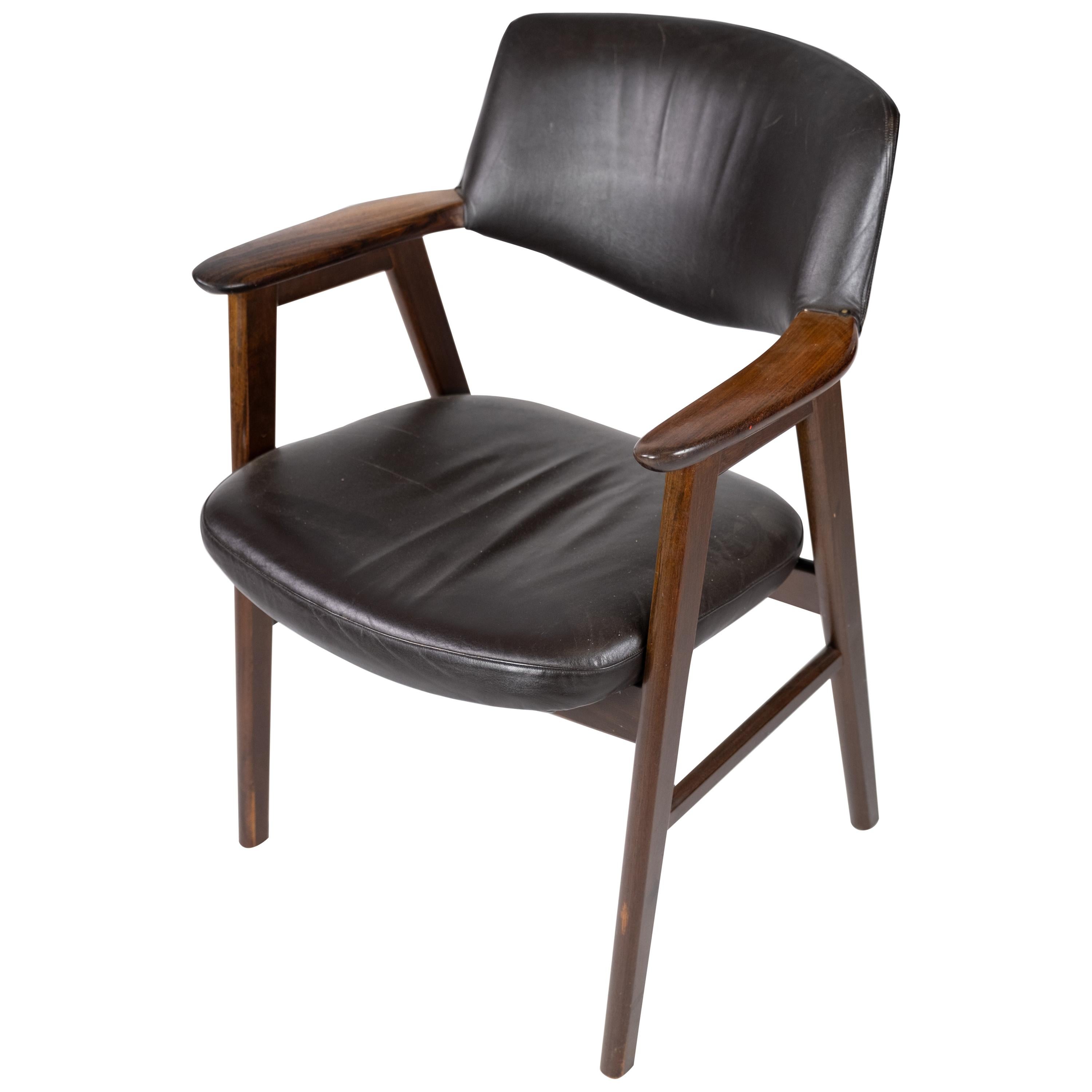 Armchair in Rosewood and Black Leather of Danish Design from 1976